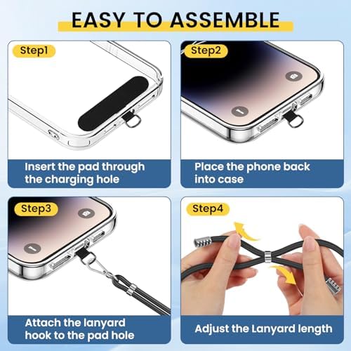 Adjustable Phone Lanyard for iPhone & Android - Crossbody Neck Strap & Wrist Strap with 2 Secure Tether Patches - Black | Perfect for Running, Travel & Hands-Free Convenience