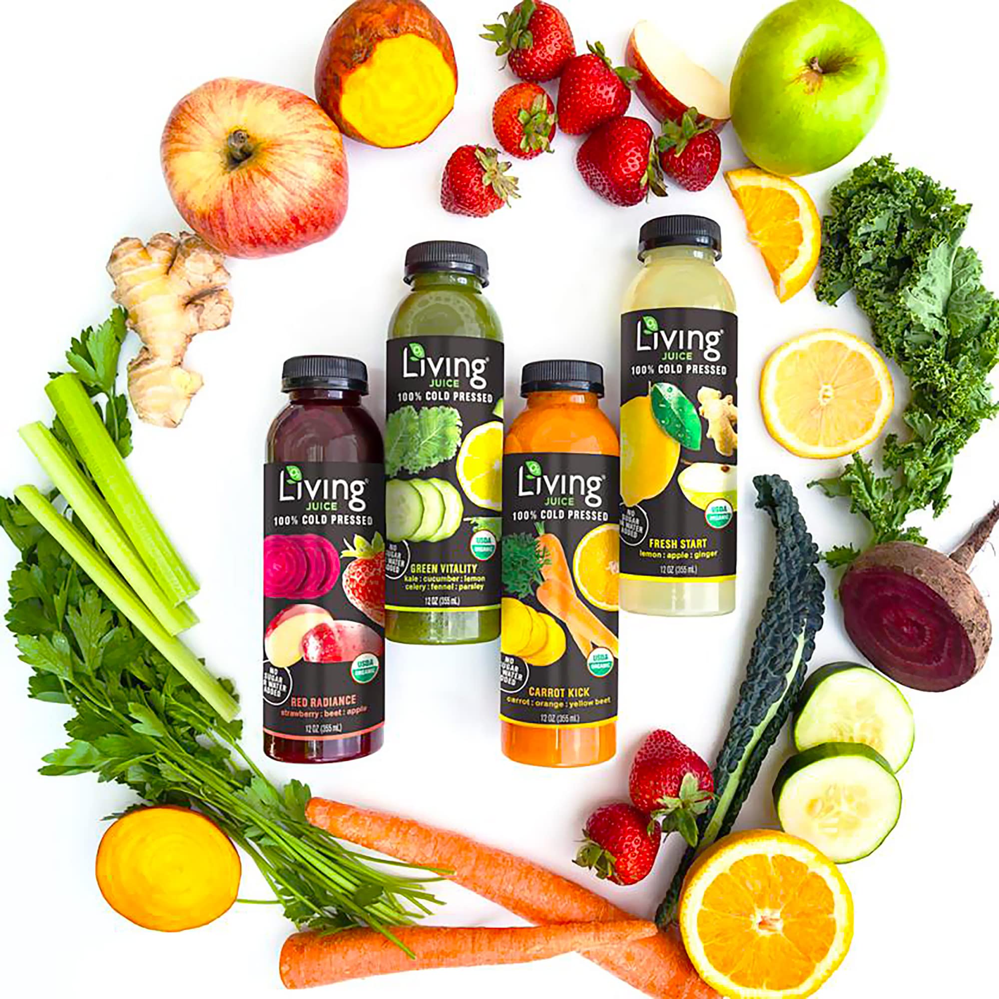 O2 Living Cold Pressed Juice 6-Pack (12oz) + 5-Pack (4oz) - Low Calorie Detox Drink with Fresh Fruits & Vegetables | Vitamin-Rich Immunity Booster | Healthy Beverage for Weight Loss, Cleanse & Energy Boost | Perfect for Breakfast, Post-Workout or On-the-Go Hydration