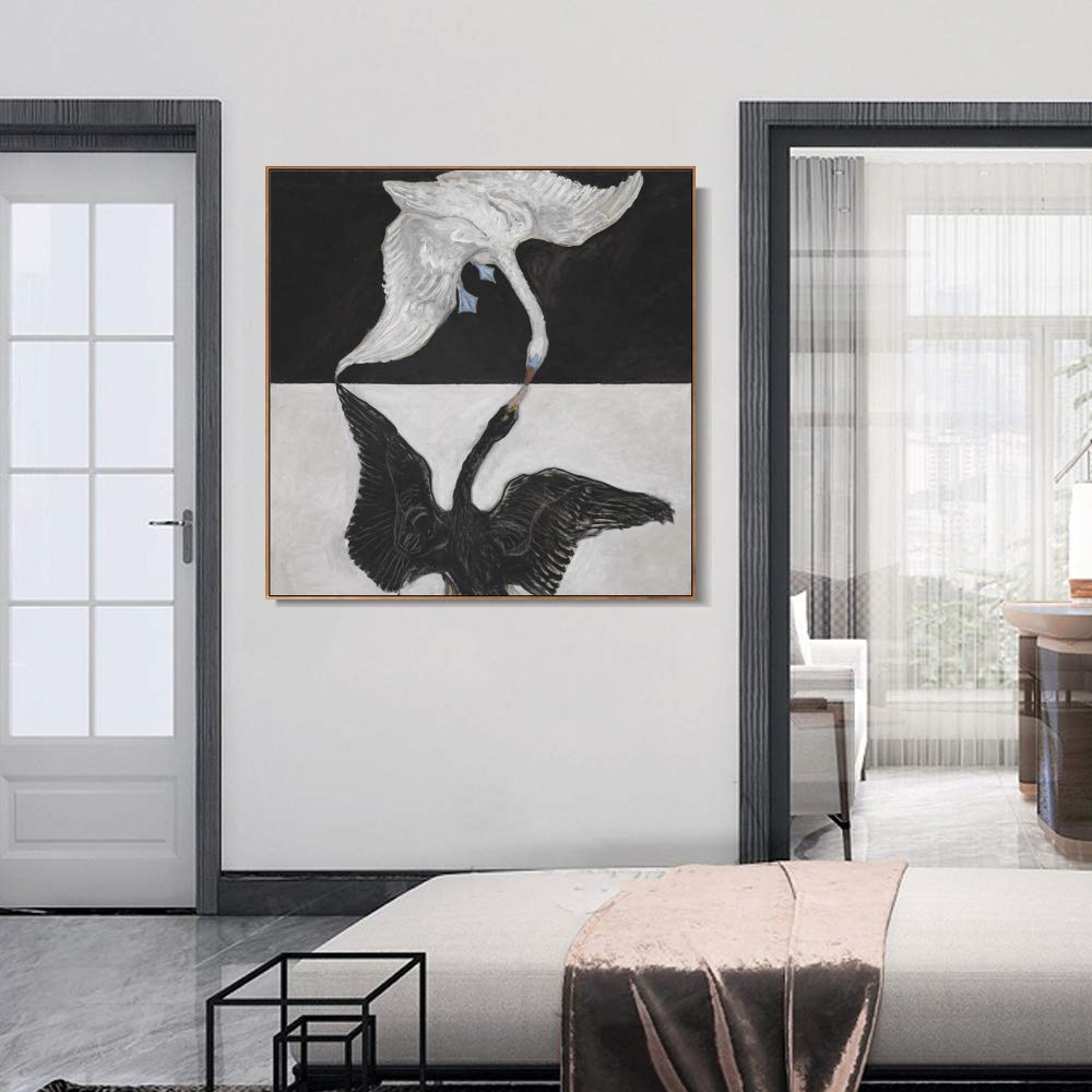 Hilma Af Klint The Swan No. 1 Framed Canvas Wall Art - 24x24 Inch Wood Slim Frame - Modern Abstract Painting for Living Room, Bedroom & Office Decor