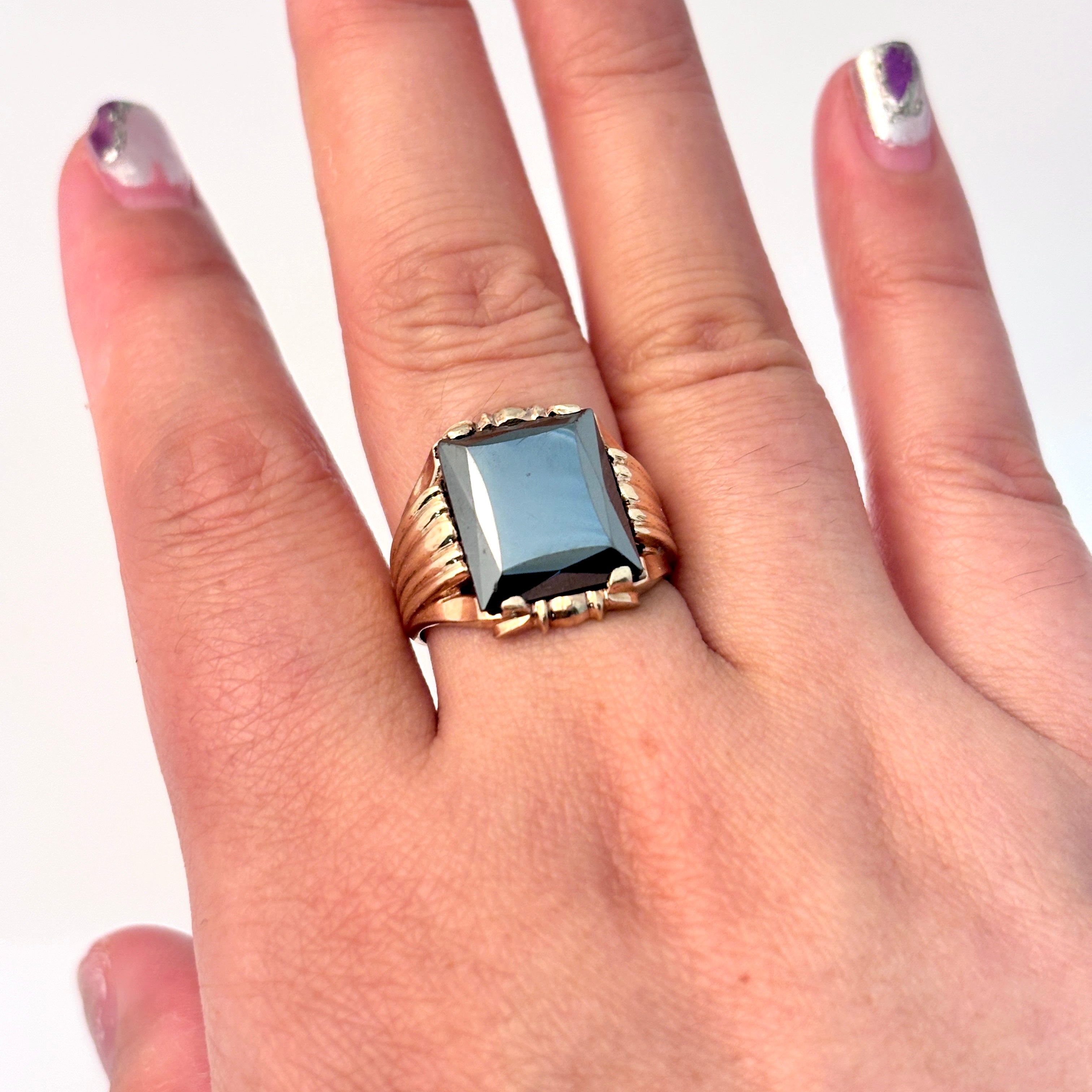 10K Yellow Gold Hematite Ring for Women | 0.92ct Genuine Hematite Stone | Size 8.75 | Elegant Jewelry Gift for Anniversary, Birthday & Special Occasions