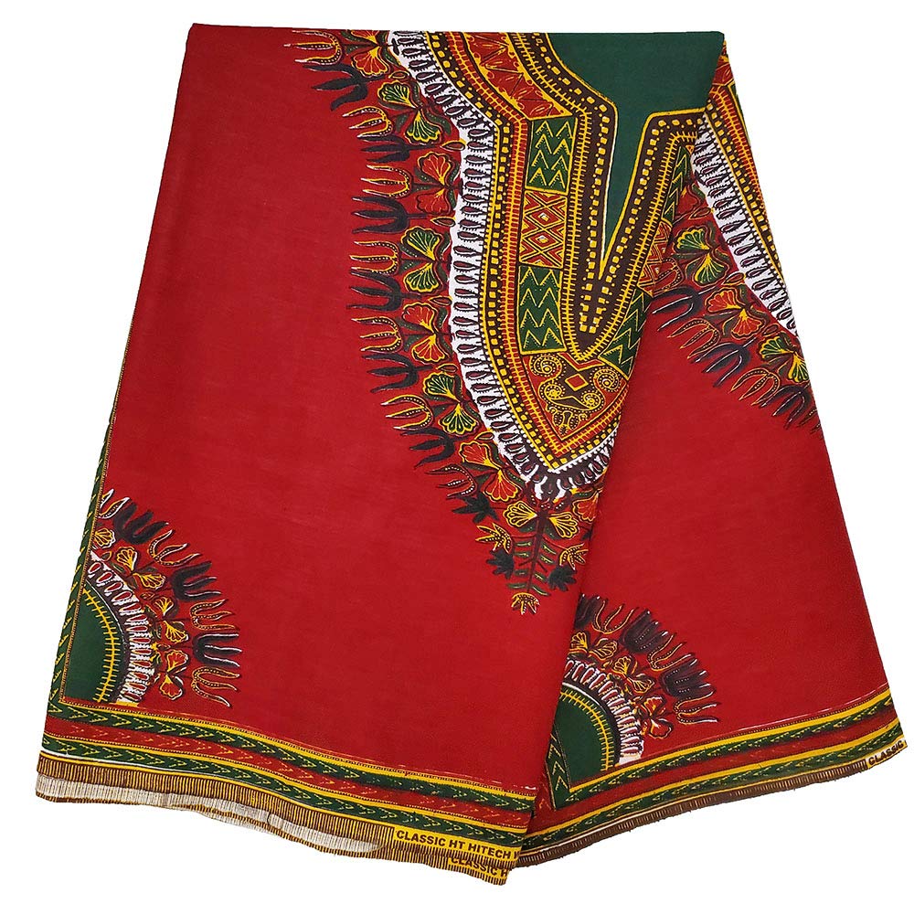 Authentic Red Dashiki African Print Fabric - Stylish African Clothing for Men & Women - Perfect for Cultural Events, Weddings & Festivals