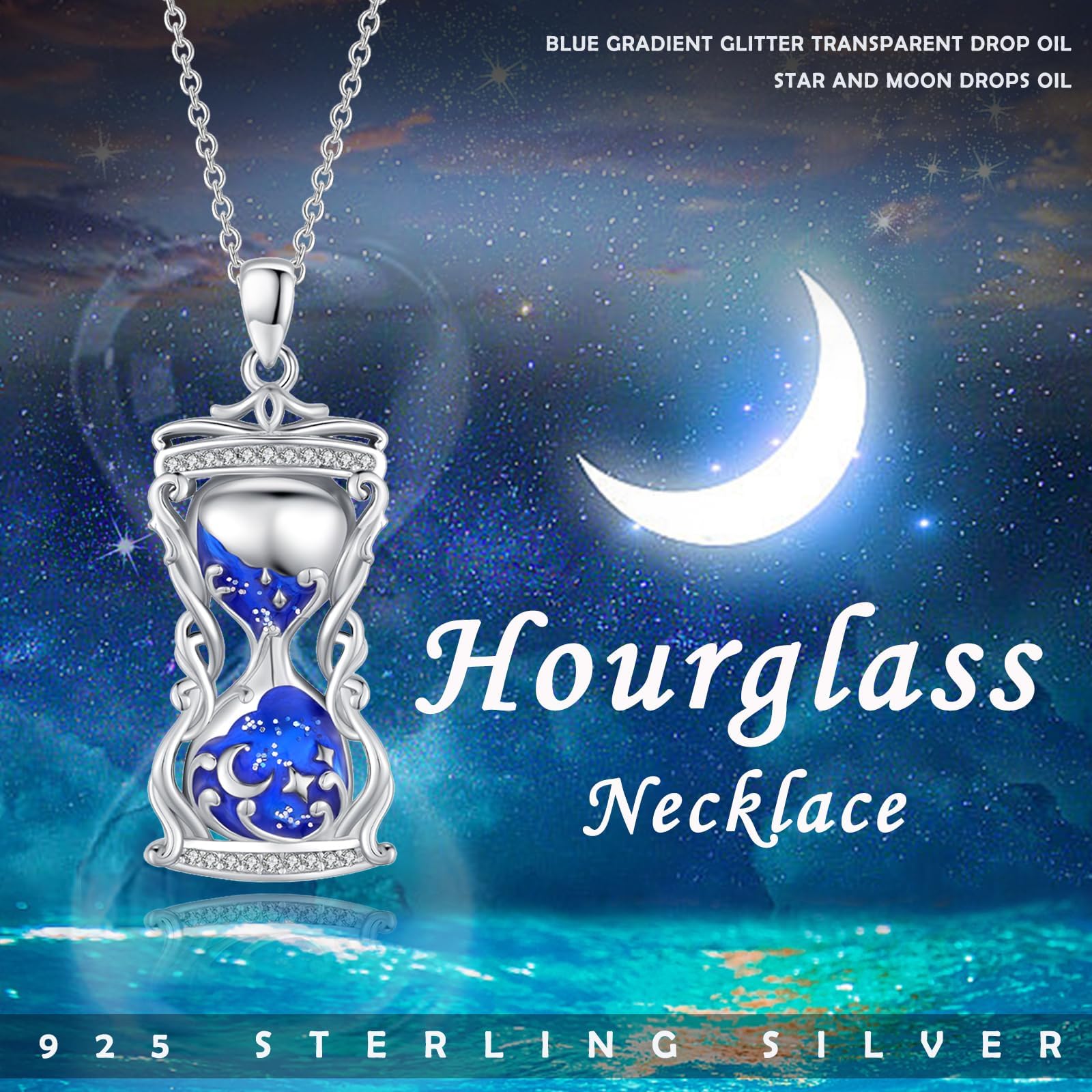 925 Sterling Silver Blue Hourglass Pendant Charm Necklace for Women - Elegant Jewelry Gift for Birthday, Anniversary & Special Occasions