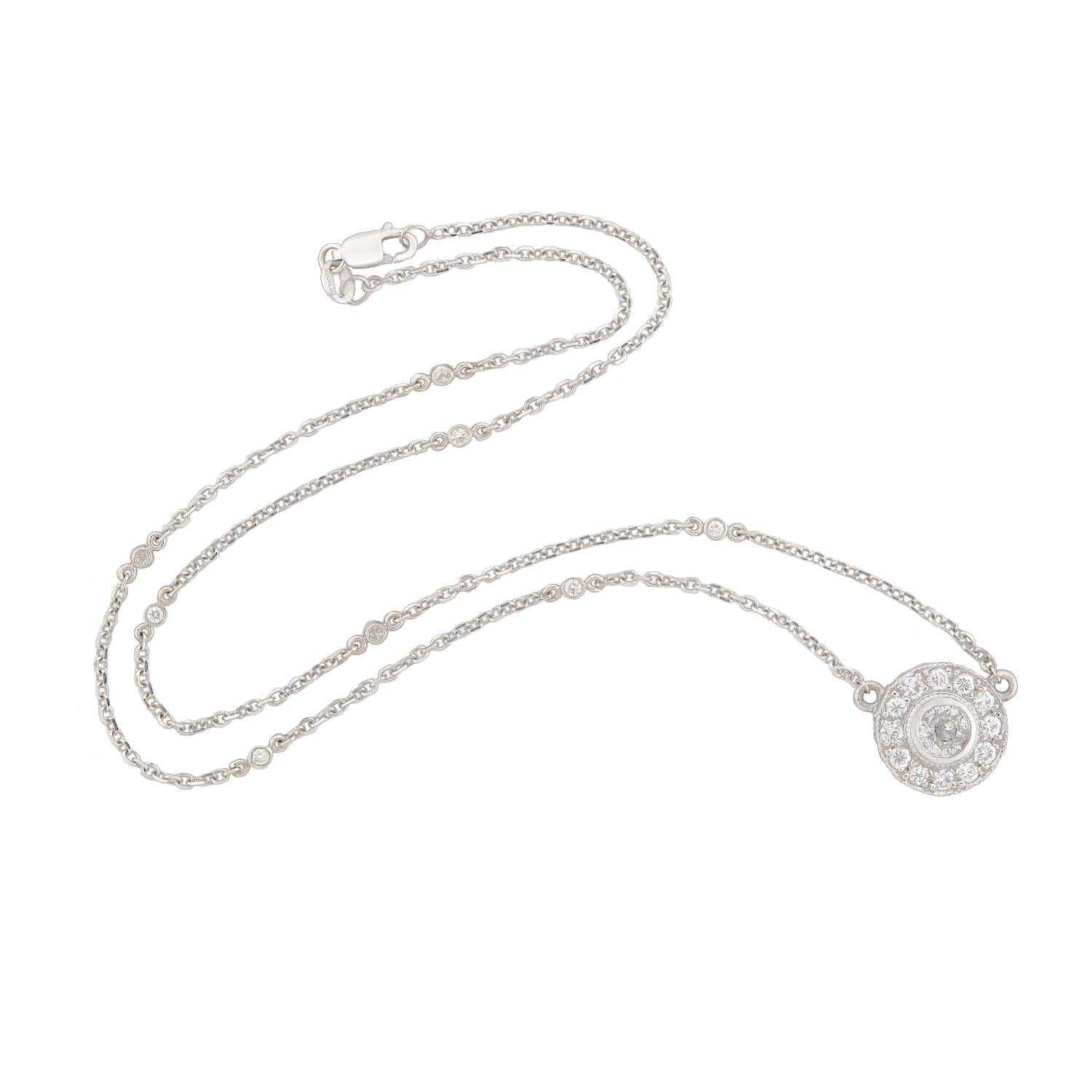 14K White Gold Diamond Halo Pendant Necklace for Women - Elegant Solitaire Jewelry Gift for Anniversary, Valentine's Day & Special Occasions