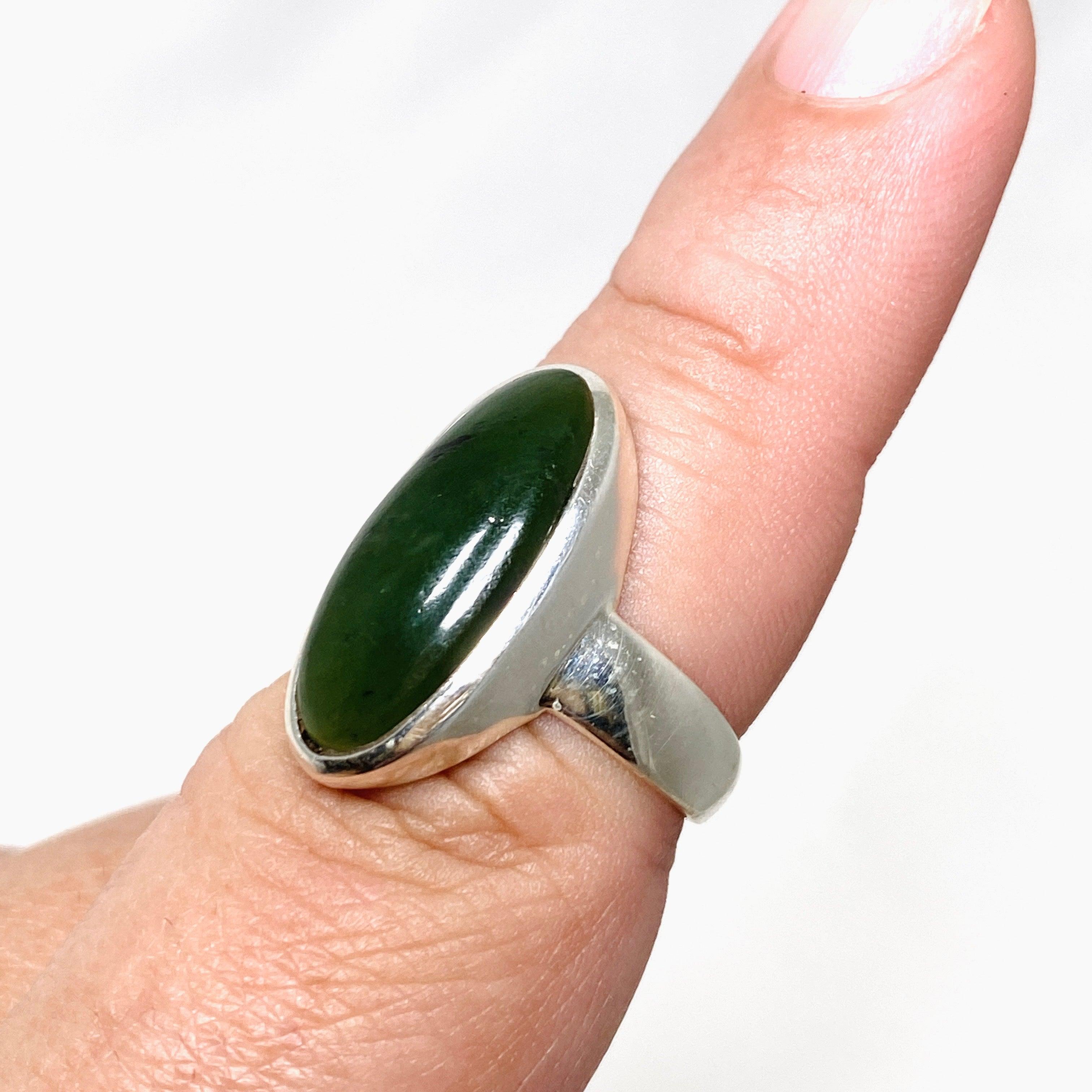 Natural Siberian Jade Nephrite Oval Ring - Size 8, Handcrafted Jewelry for Women - Perfect for Weddings, Anniversaries & Special Occasions