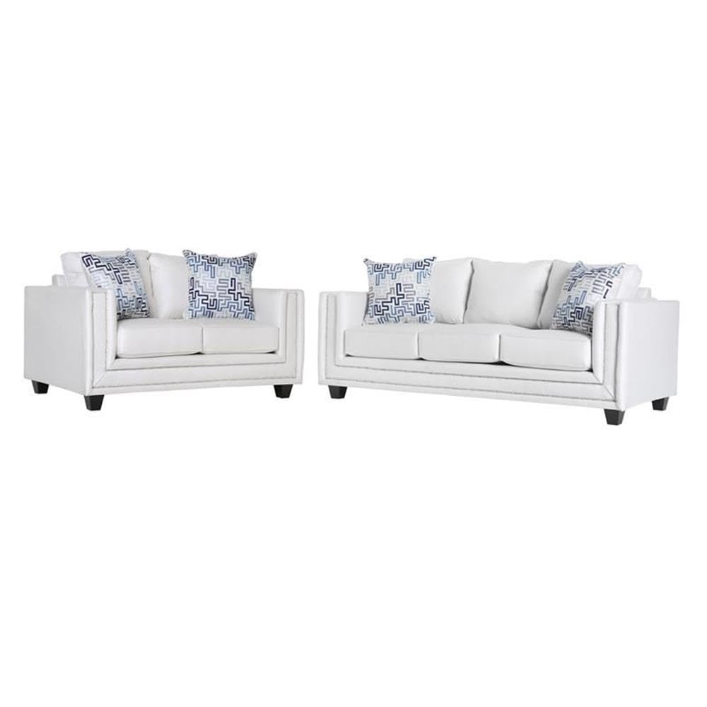 Furniture of America Malden Contemporary Chenille 2-Piece Sofa Set in Ivory - Modern Living Room Furniture for Small Spaces & Apartments