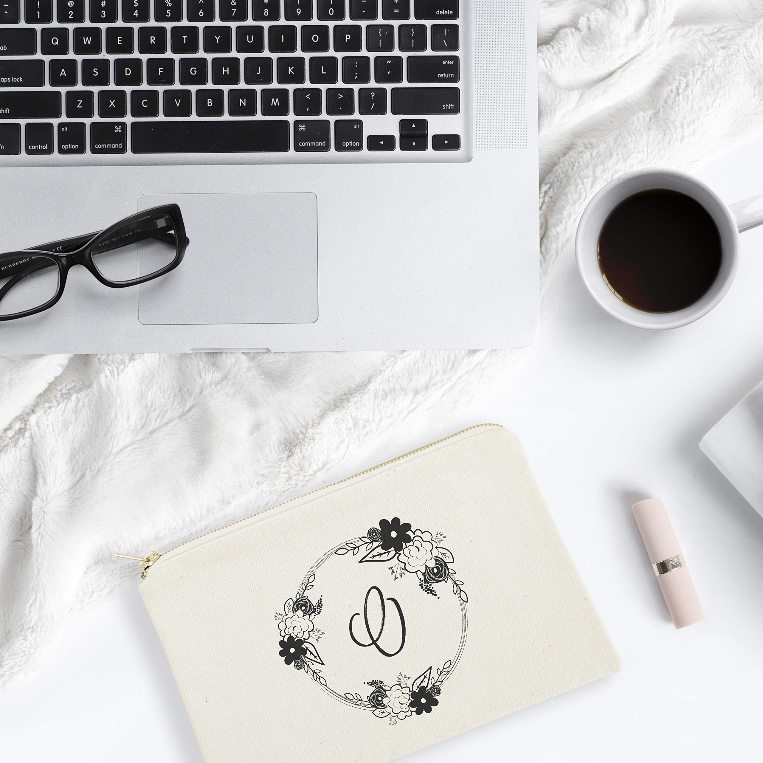 Personalized Monogram Floral Initial Cosmetic Bag - Cotton & Canvas Travel Makeup Pouch for Women | Perfect for Travel, Gym & Everyday Essentials Storage