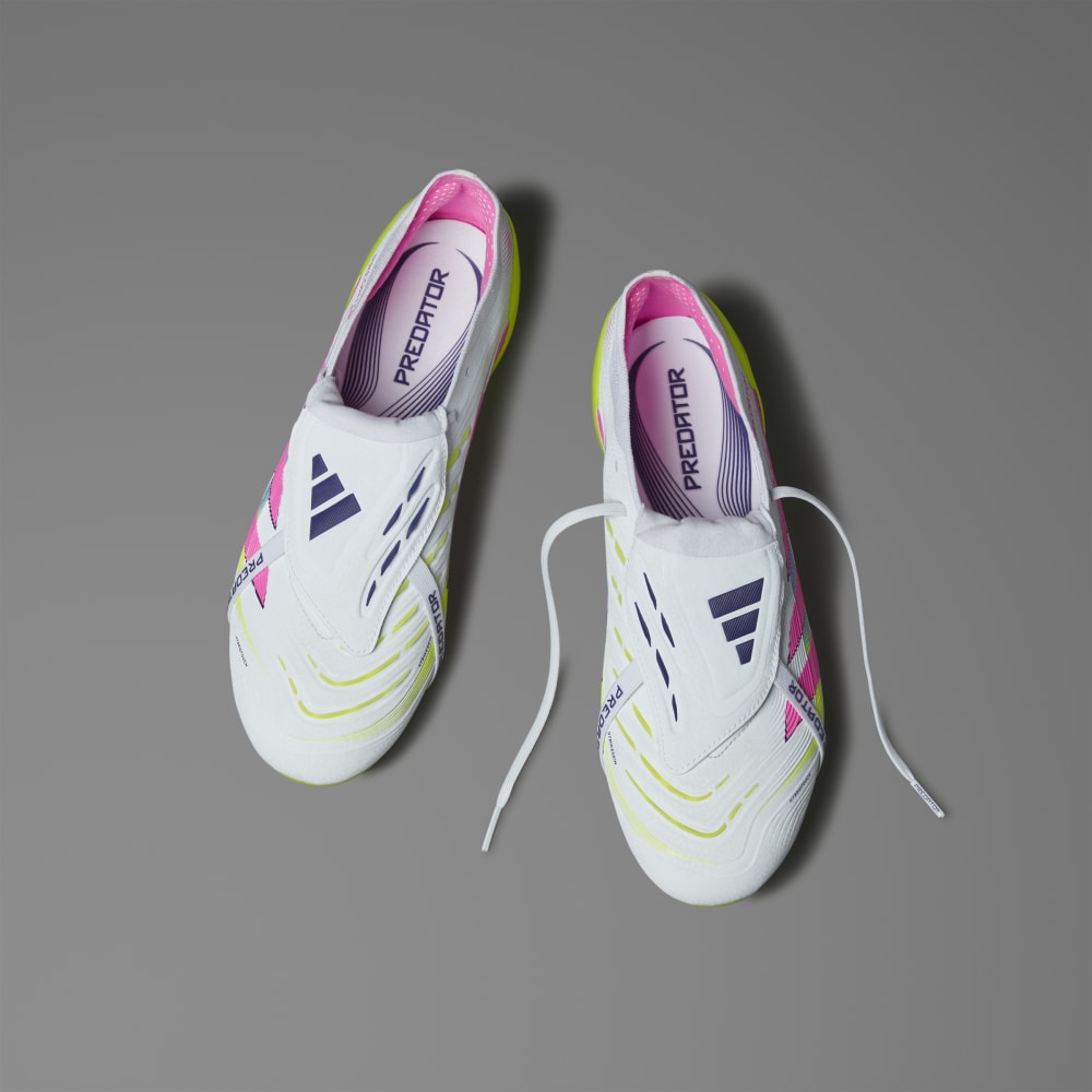 Adidas Predator Elite FG Soccer Cleats - Fold Over Tongue Design, Cloud White/Lucid Pink/Lucid Lemon - Perfect for Competitive Matches & Training Sessions