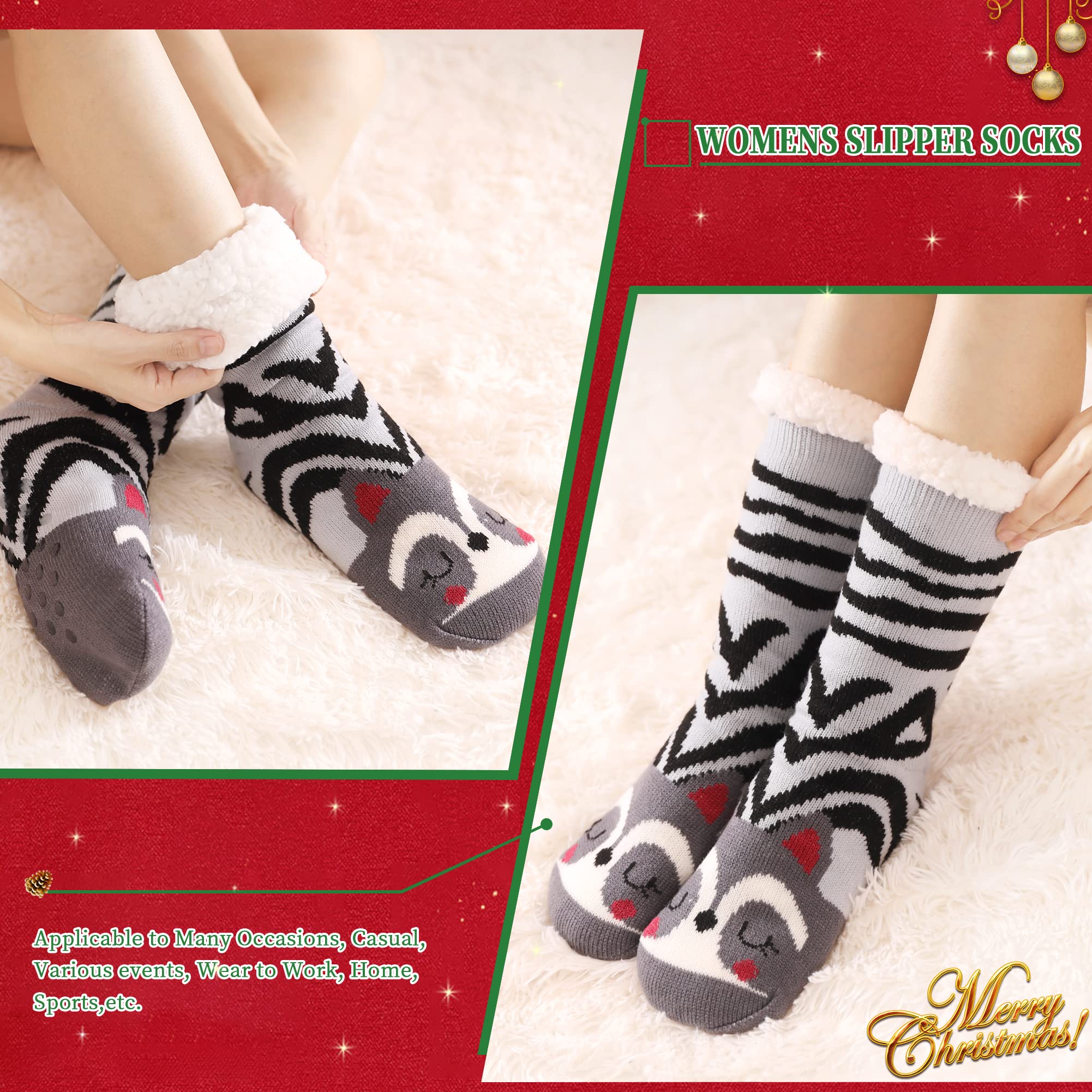 Women's Winter Knit Socks - Anti-Slip, Warm & Breathable Fuzzy Slipper Socks with Cute Animal Designs - Perfect for Home, Lounge & Cold Weather Comfort