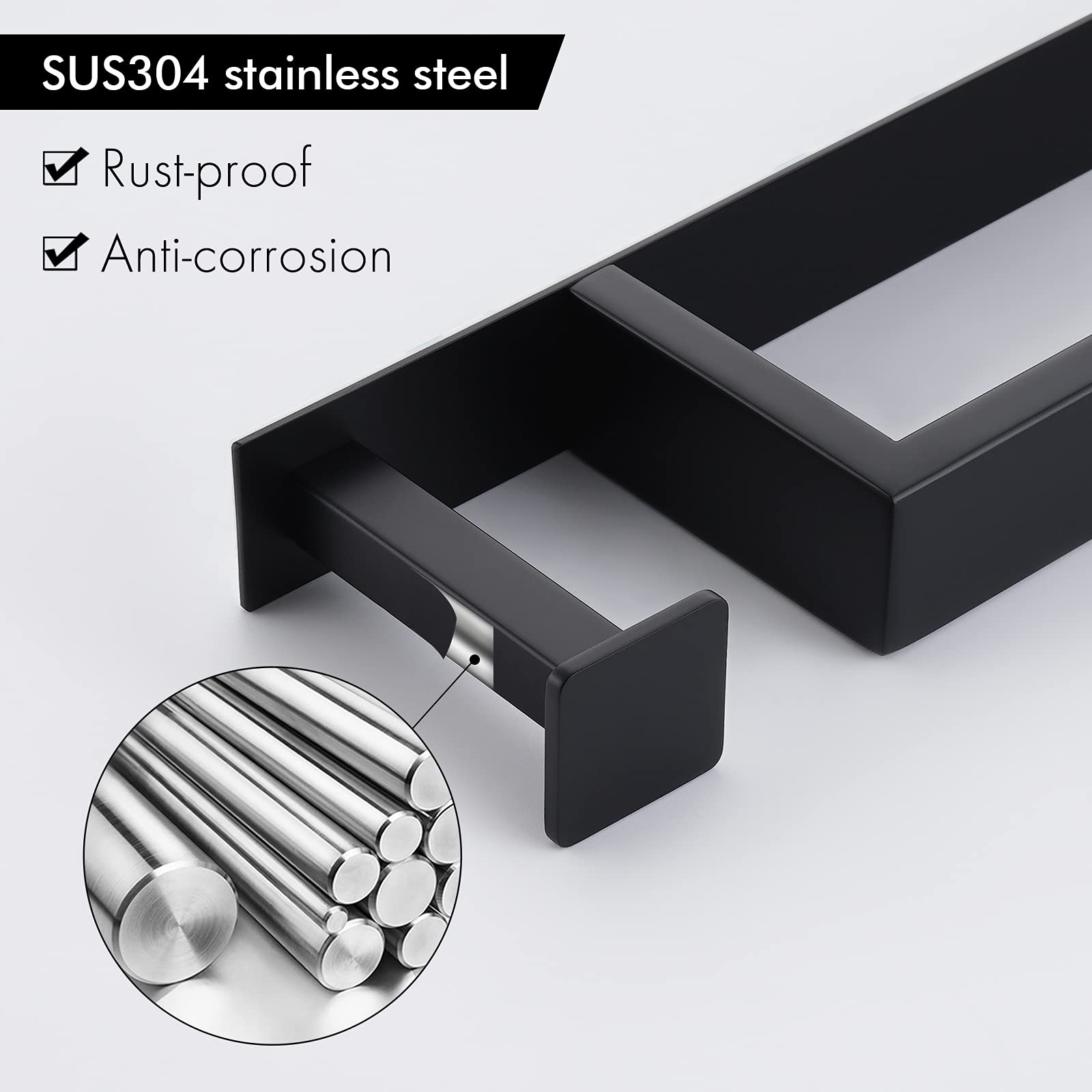Stainless Steel Towel Bar with Hook - Black Bathroom Towel Holder for Hand & Rolled Towels, Wall Mounted (BTH218S40DM-BK) - Perfect for Kitchen, Bathroom & Laundry Room Organization