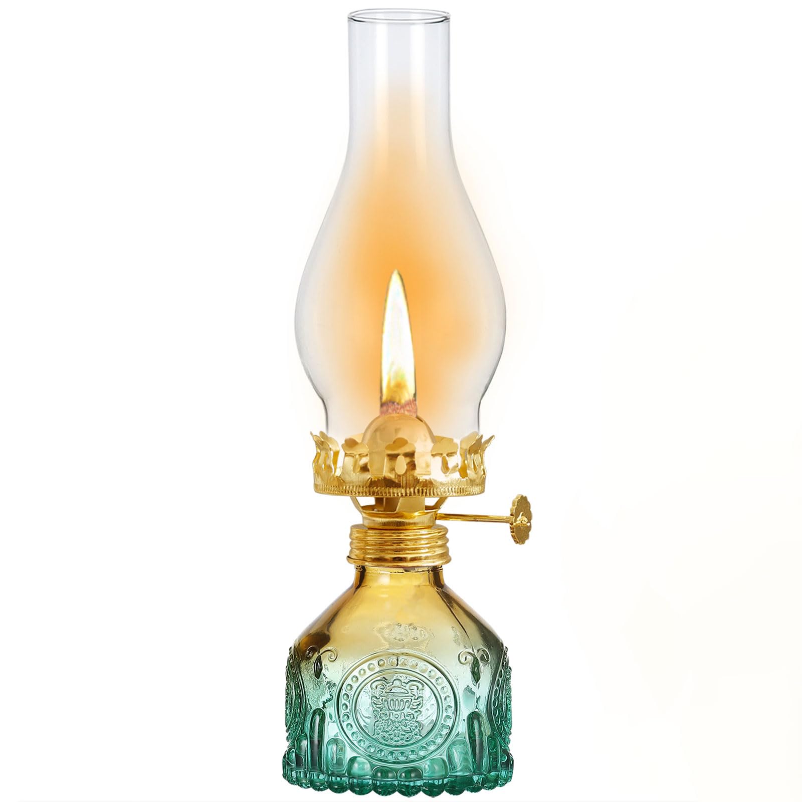 Vintage Green Glass Kerosene Oil Lamp - 3/8