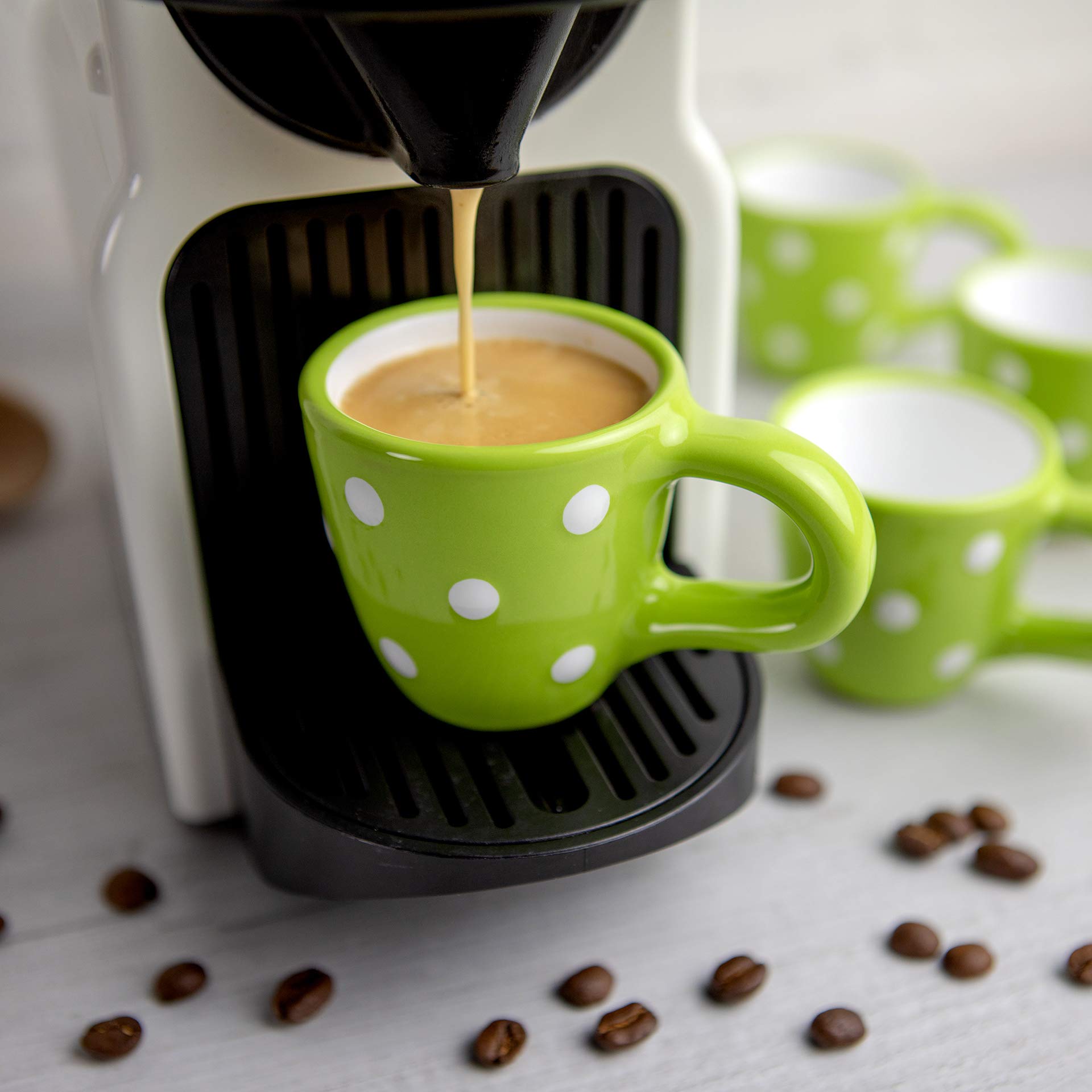 Handcrafted Pistachio Green Polka Dot Ceramic Espresso Cups Set of 4 - Small Demitasse Cups for Espresso Machines & Coffee Makers - Perfect for Home Cafes, Coffee Shops & Gifts
