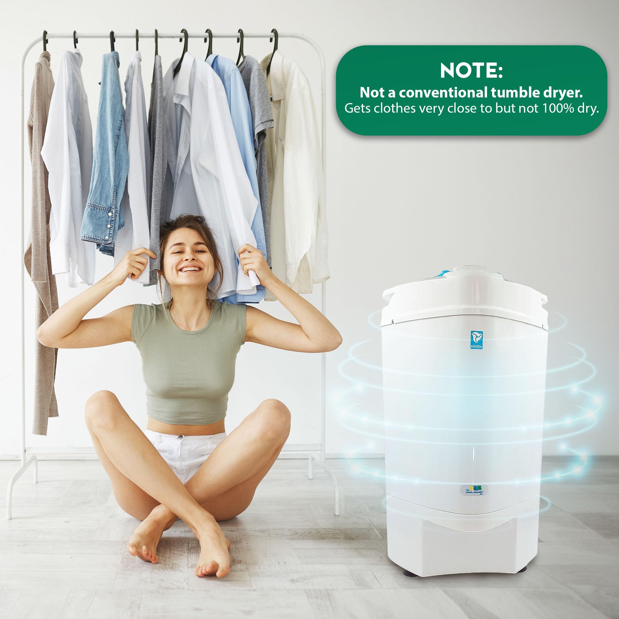 Ninja Spin Dryer - 3200 RPM Portable Clothes Dryer with High-Tech Suspension System - Compact Laundry Solution for Apartments, RV Travel & Camping - Fast Drying for Delicates, Swimwear & Activewear (Rose)