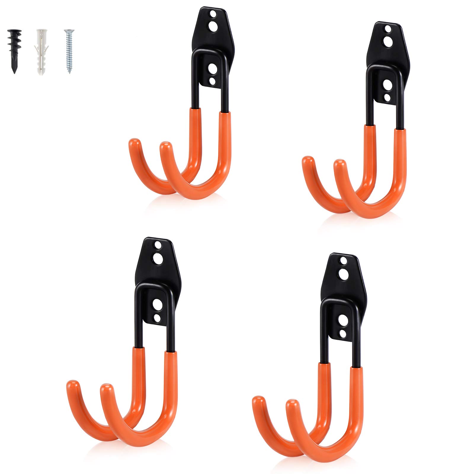 Heavy Duty Steel Garage Storage Hooks - 4 Pack Large J Hooks for Ladders, Bikes, Hoses & Tools | Wall Mount Utility Hangers for Garage Organization | Perfect for Home, Workshop & Outdoor Equipment Storage