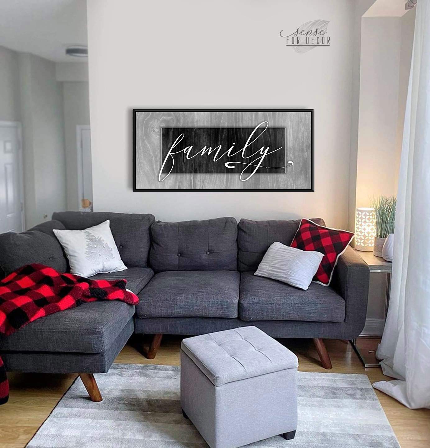 Farmhouse Family Sign Wall Decor - Rustic Hanging Home Art with Grey & Black Floating Frame (42x19) - Perfect for Living Room, Entryway, or Bedroom Decor