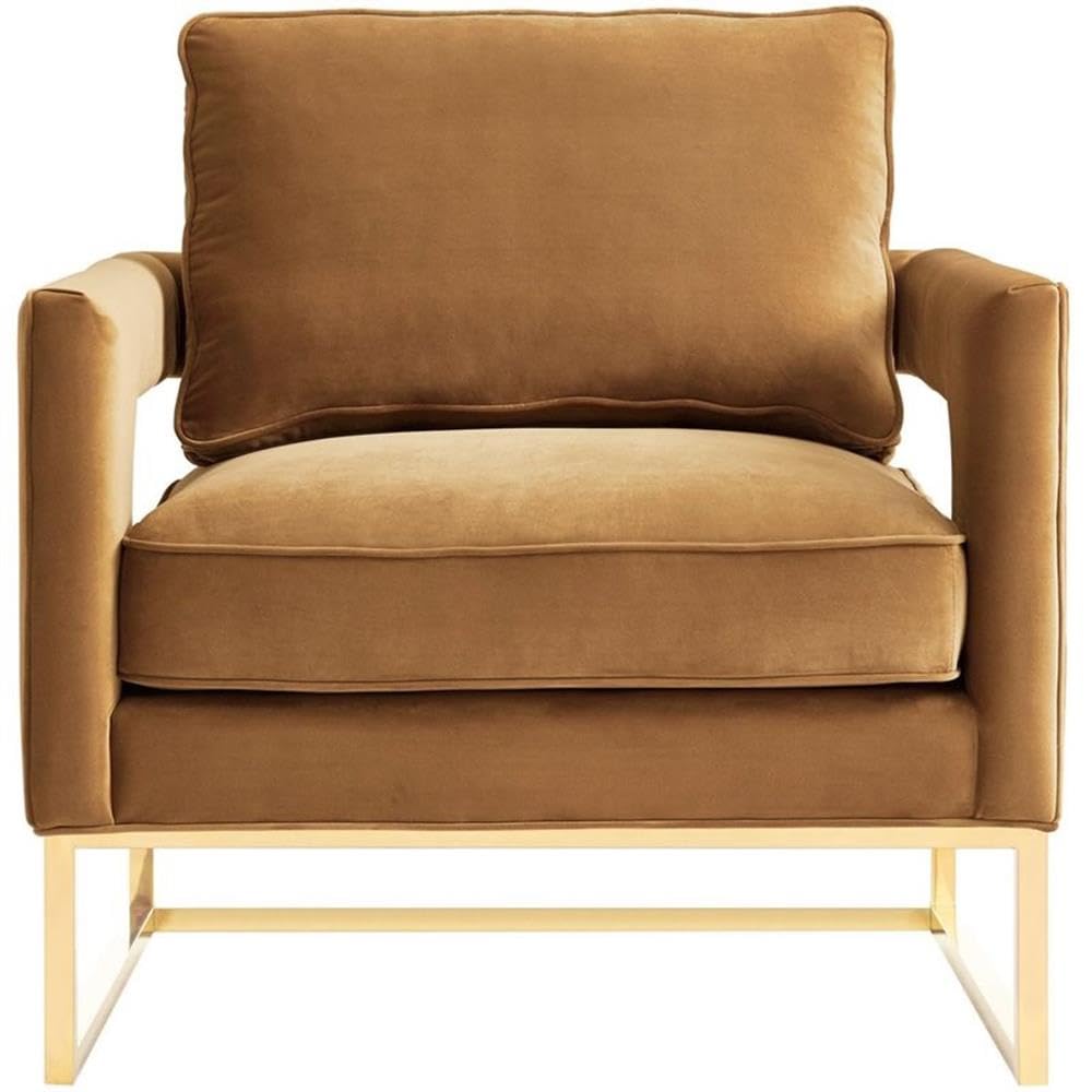 TOV Furniture Avery Collection Modern Leather Upholstered Armchair with Gold Metal Legs - Cognac Brown Living Room Chair for Home Office, Lounge & Reading Nook