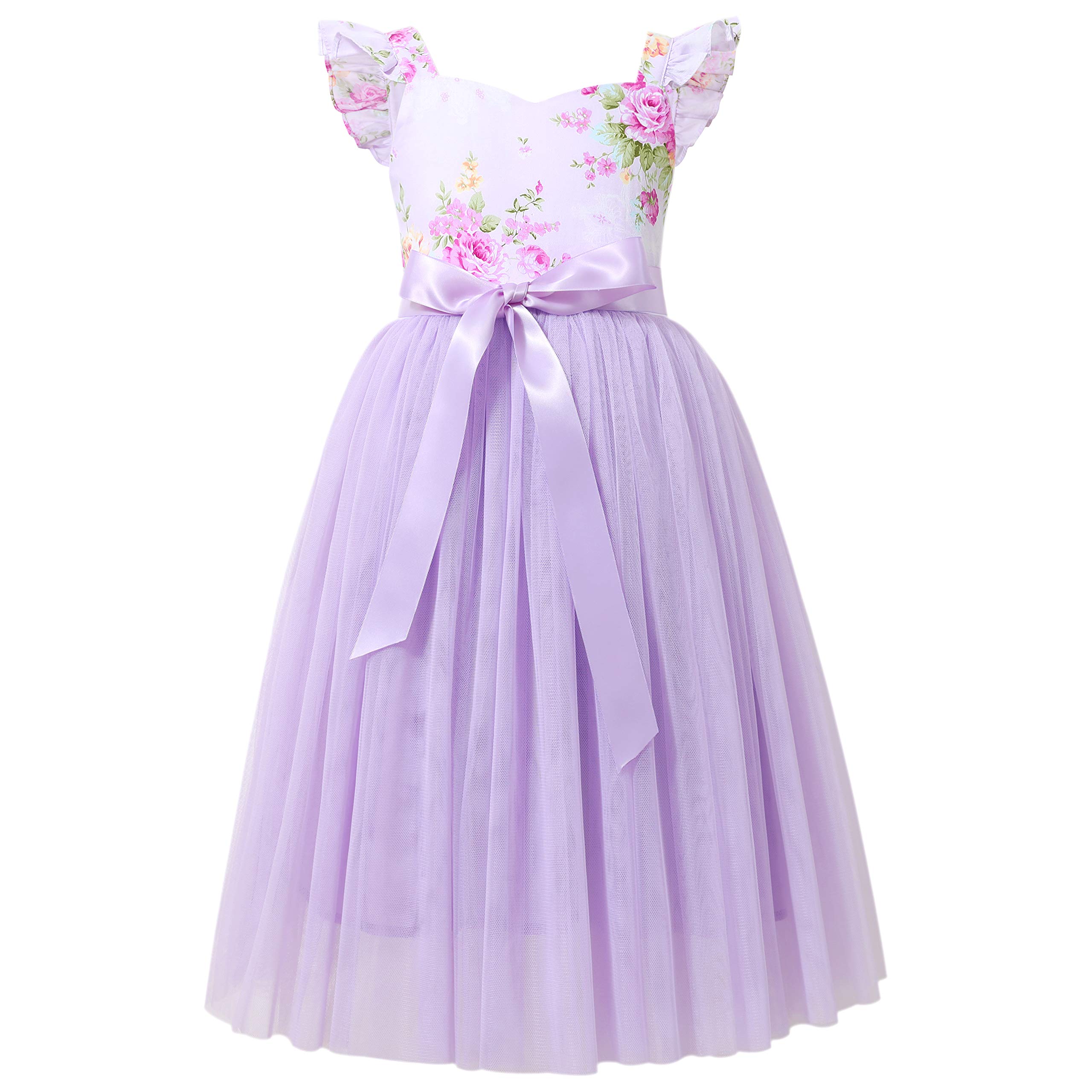 Flofallzique Girls Tulle Dress with Floral Print - Summer Wedding Birthday Easter Tea Party Outfit for Toddlers | Perfect for Special Occasions, Photo Shoots & Dress-Up Play