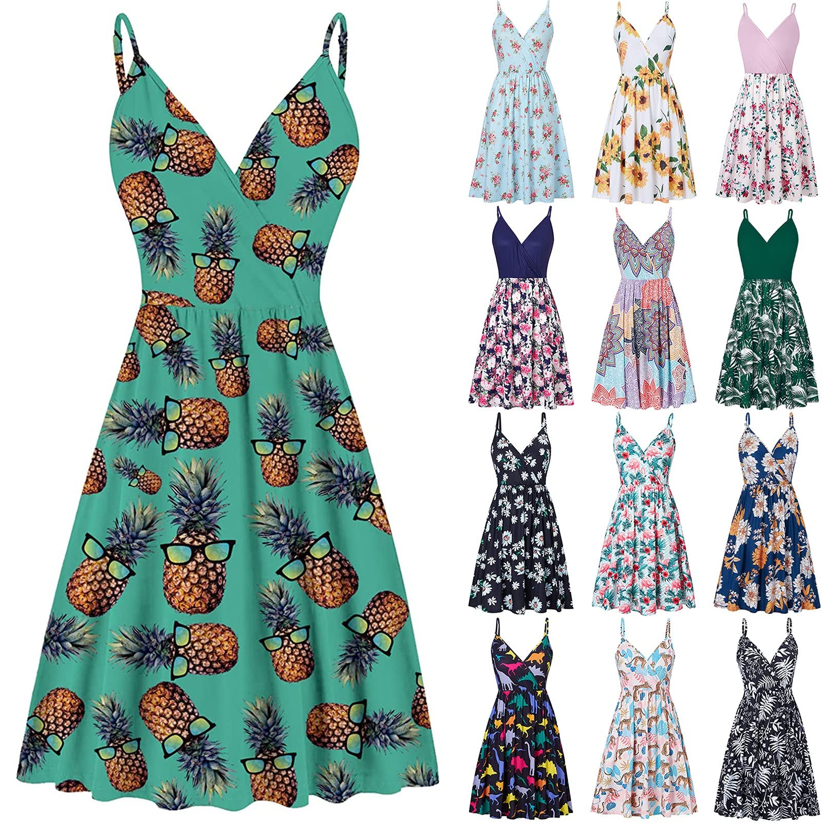 SGASY Women's Green, White & Gold Summer Dresses - Elegant Cute Dresses for Casual Outings, Beach Vacations & Date Nights