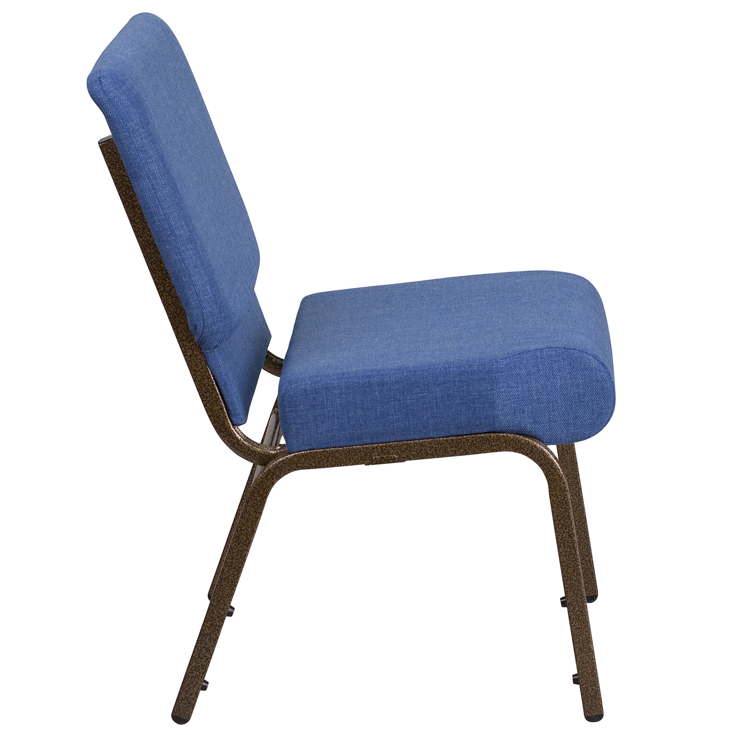 EMMA + OLIVER 21-Inch Stackable Church Chairs with Blue Fabric & Gold Vein Frame - Perfect for Weddings, Events, and Church Gatherings