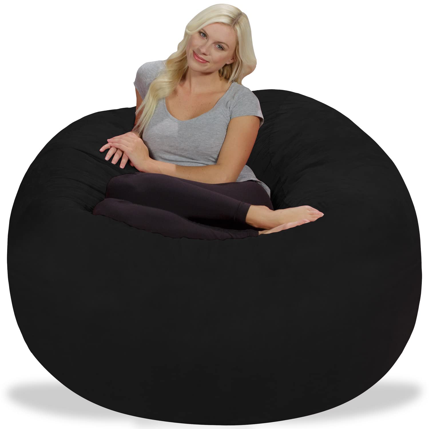 Chill Sack 5' Giant Memory Foam Bean Bag Chair - Oversized Sofa with Soft Microfiber Cover in Onyx Black - Perfect for Living Room, Game Room & Dorm Relaxation