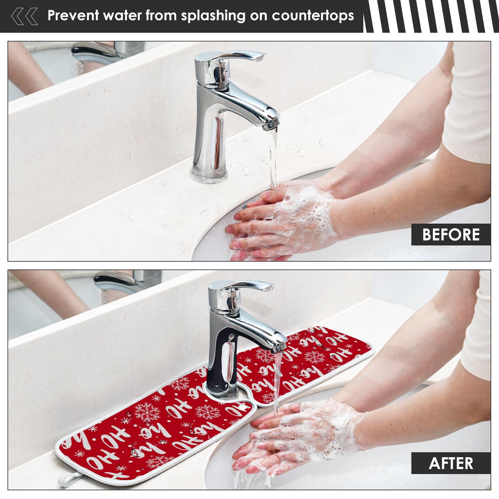 2 Pack Christmas Snowflake Sink Splash Guard - Absorbent Kitchen Faucet Mat, Drip Catcher & Drying Mat for Farmhouse, Bathroom, Bar - Perfect for Holiday Decor & Spill Protection