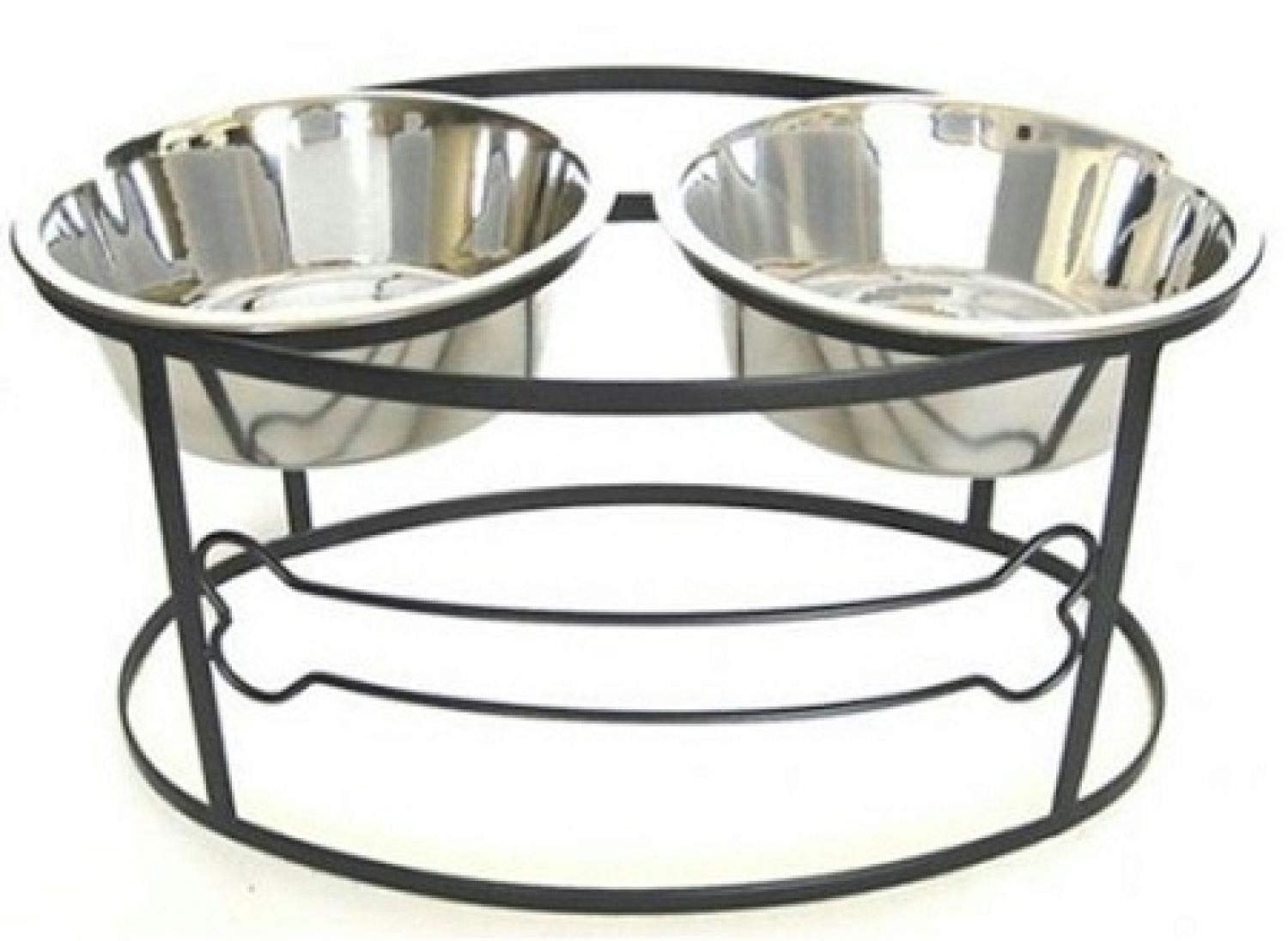 StarSun Depot PetsStop Elevated Double Dog Bowl for Medium Dogs - Non-Slip Stainless Steel Pet Food and Water Bowls with Stand, Black - Perfect for Dining Areas and Outdoor Use