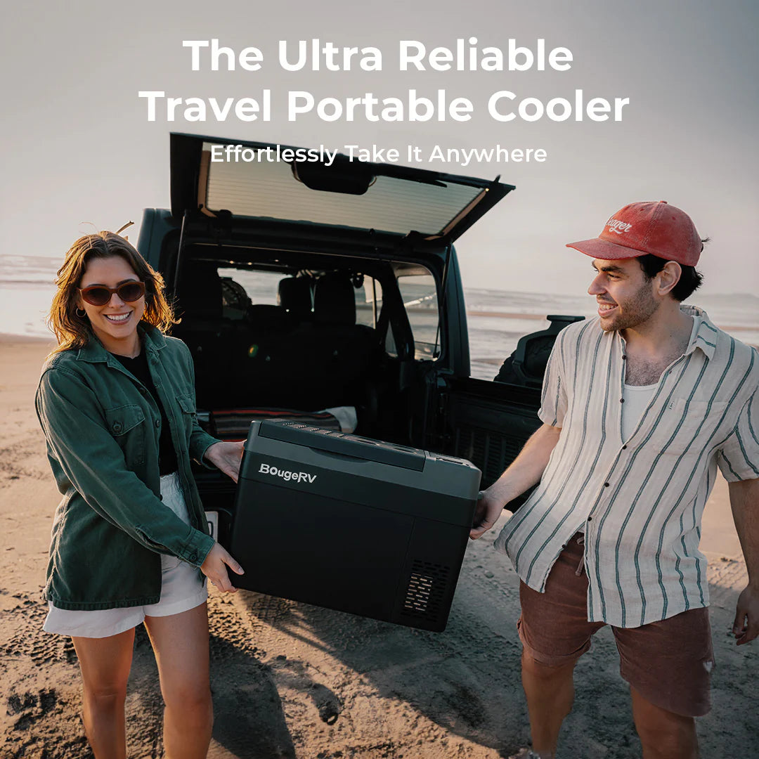 BougeRV CRPRO30 VIP Upgraded 30 Quart Portable Refrigerator - 12V/24V Car Freezer for Camping, Road Trips & Outdoor Adventures | Compact Fridge for Food, Drinks & Medicine Storage