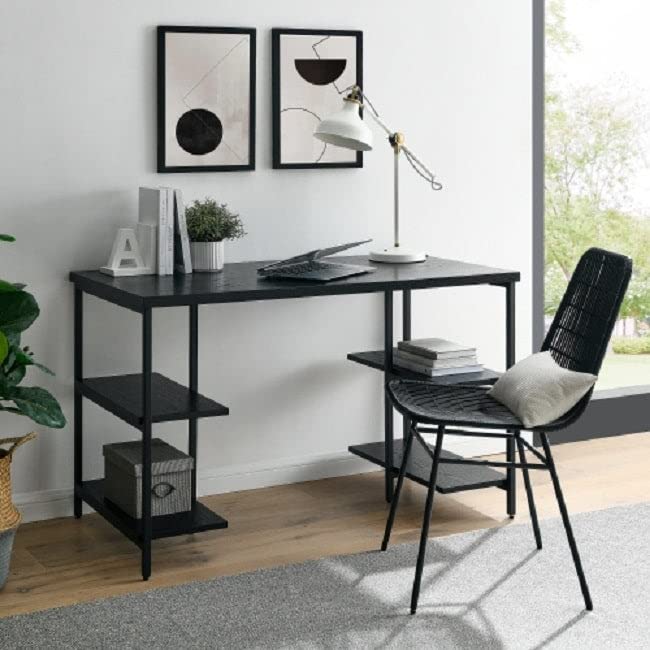 Modern Black Home Office Desk with Shelves - 47