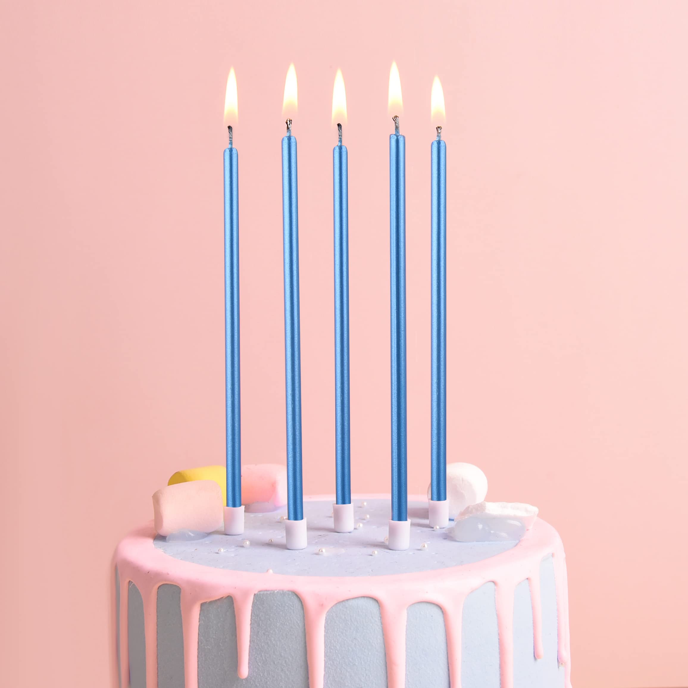 PHD CAKE Blue Long Thin Metallic Birthday Candles - Elegant Cake Candles for Birthday Parties, Wedding Decorations & Special Events - Perfect for Cakes, Cupcakes & Dessert Tables