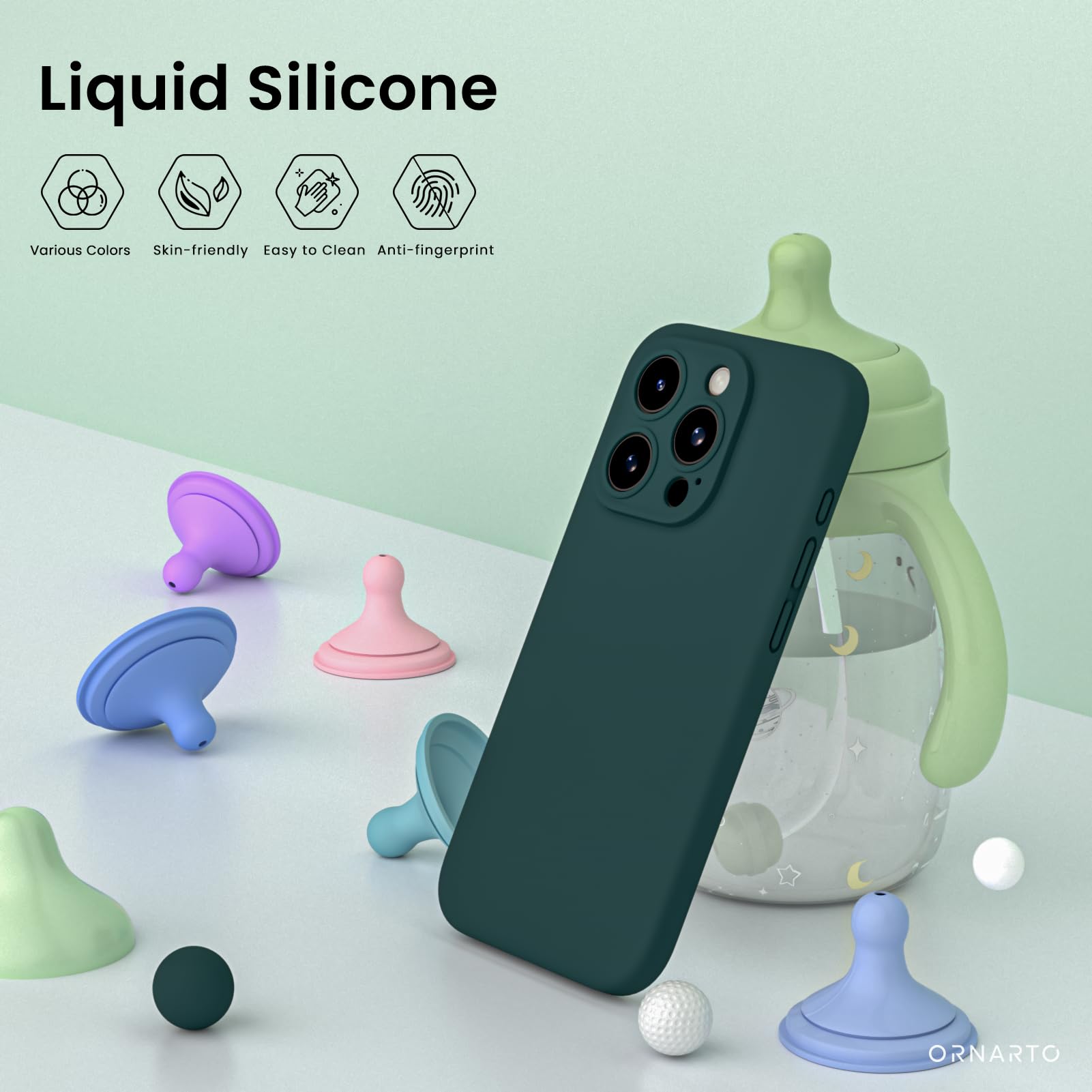 ORNARTO Liquid Silicone Gel Rubber Case for iPhone 15 (6.1 Inch) with 2X Tempered Glass Screen Protector | Shockproof Protective Cover with Upgraded Camera Protection - Olive Green | Perfect for Outdoor Activities, Travel & Daily Use