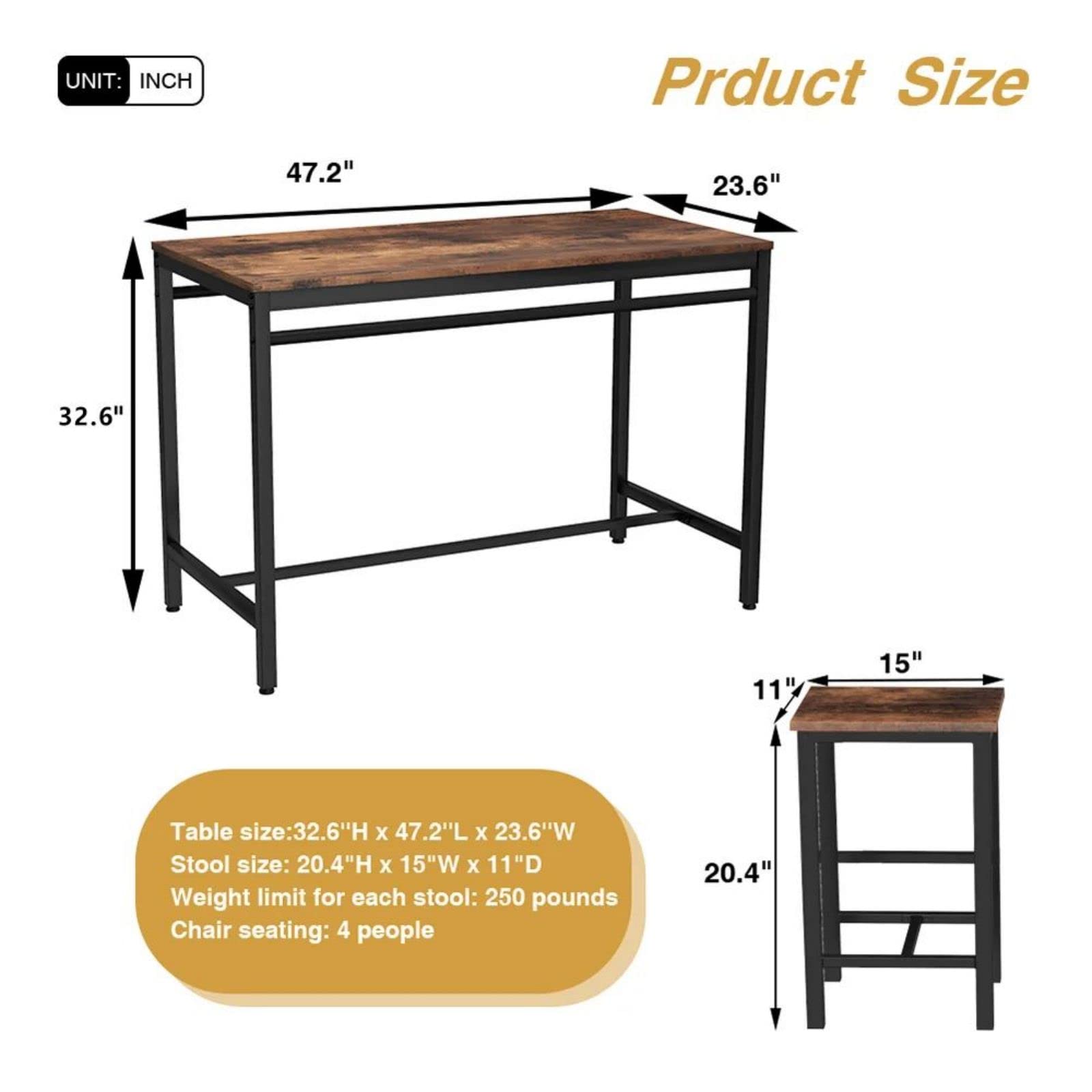 Modern 5-Piece Industrial Bar Height Dining Table Set for 4 - Kitchen & Pub Table with 4 Chairs - Space-Saving Breakfast Nook & Small Space Solution - Perfect for Apartments, Condos & Cozy Dining Areas
