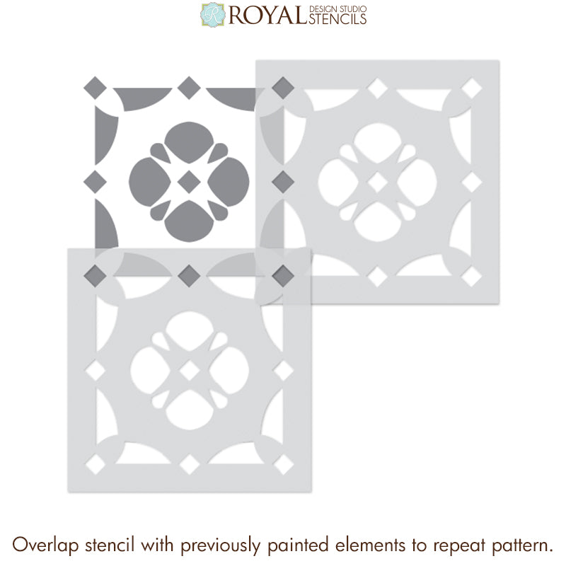Justine Tile Stencil - Reusable DIY Tile Painting Template for Home Decor, Bathroom & Kitchen Backsplash - Perfect for Wall, Floor & Ceramic Tile Design Projects