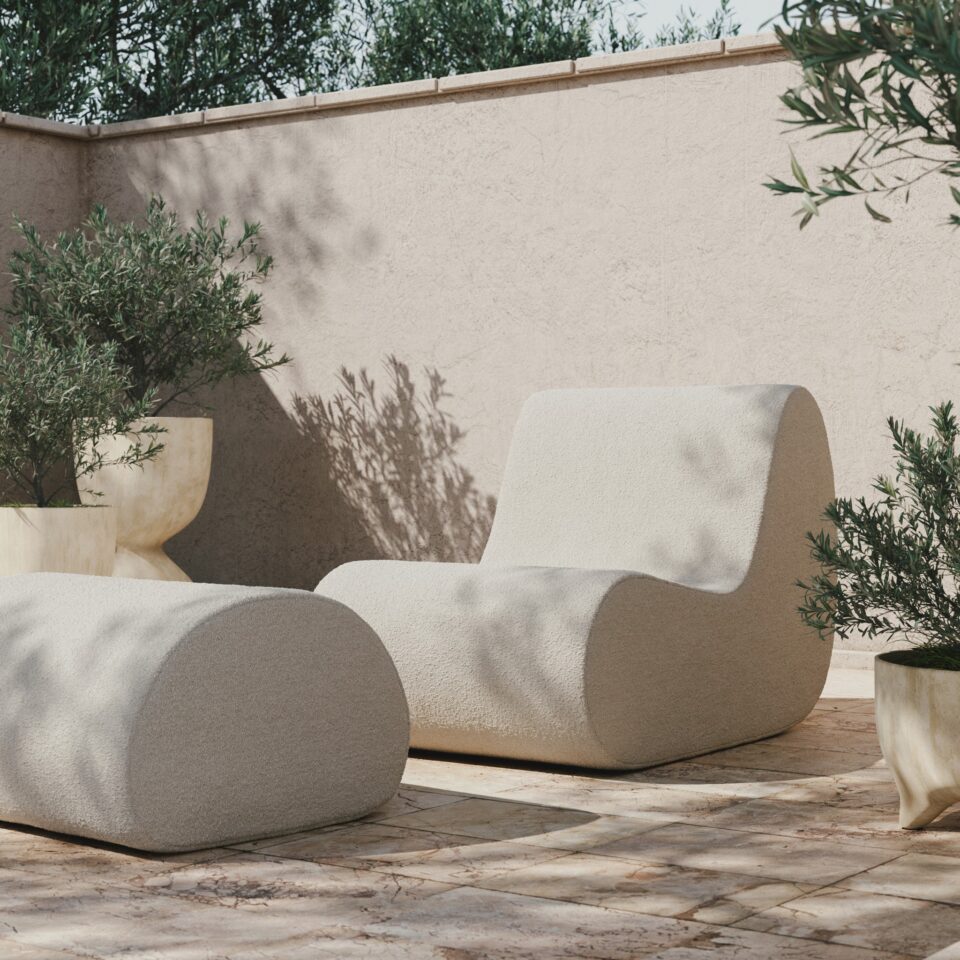 FERM LIVING Rouli Pouf - Pure Bouclé Fabric in Off White | Modern Round Footstool Ottoman for Living Room, Bedroom & Nursery Decor