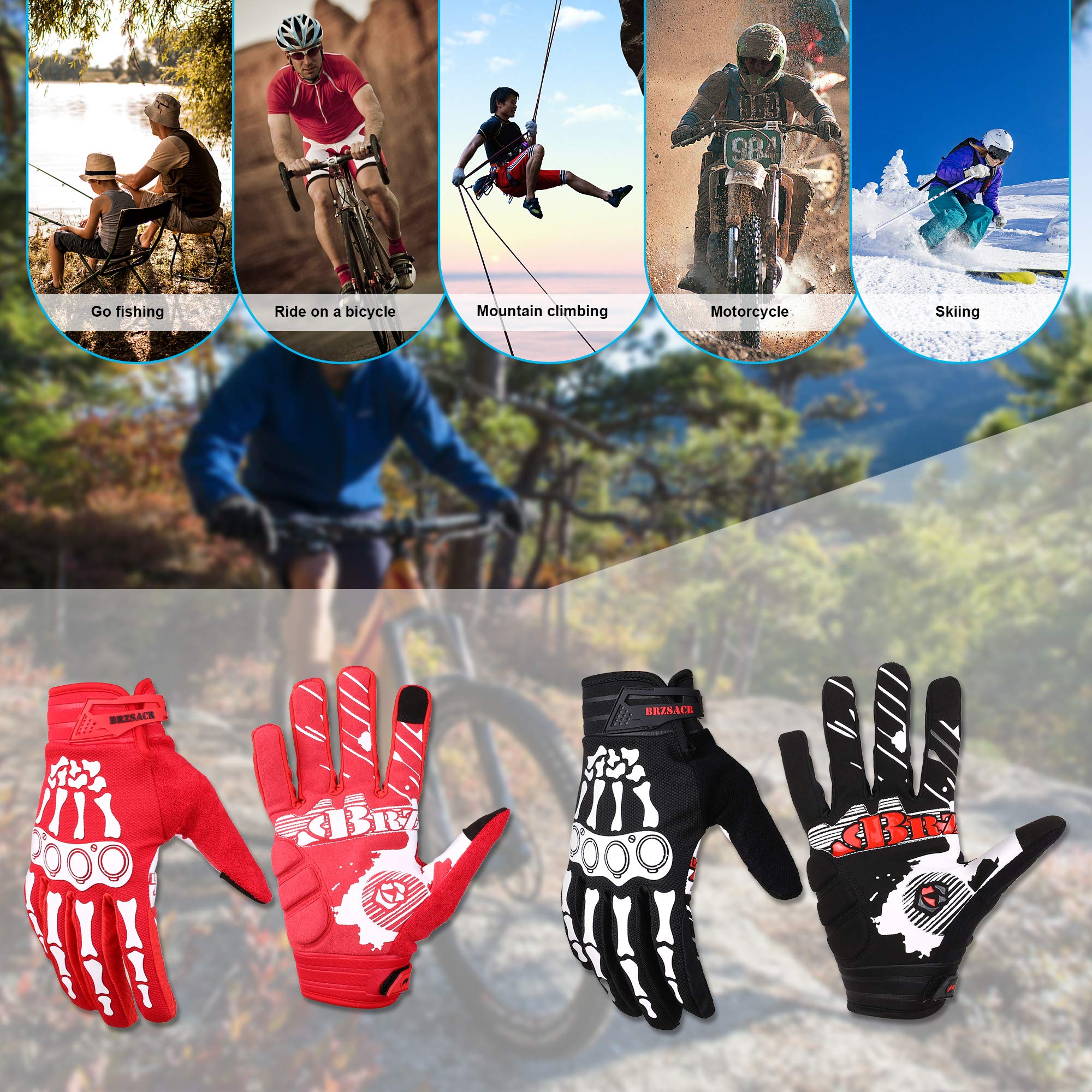 Skeleton Bone Motorcycle & Bicycle Gloves for Men & Women - Padded Full Finger Cycling Gloves for Mountain, Road Biking, Climbing & Hiking - Durable Outdoor Sports Gloves for Enhanced Grip & Comfort