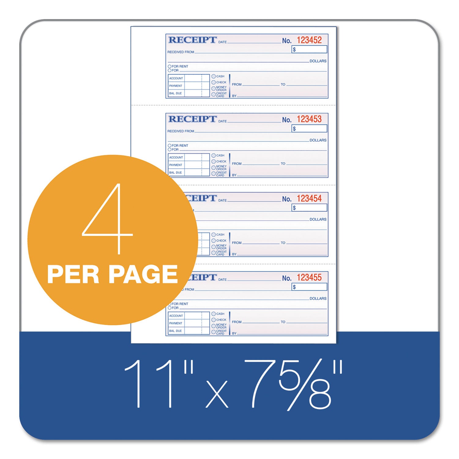 Adams® Multipart Money/Rent Receipt Book - Hard Cover Carbonless 3-Part Forms (7