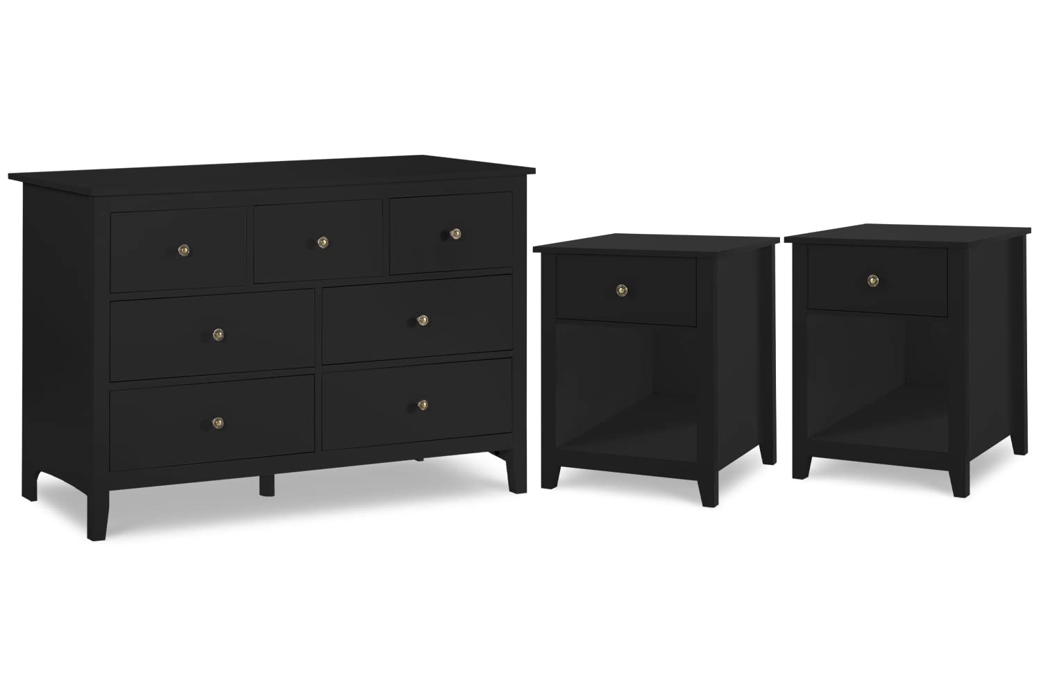 Vikiullf 3-Piece Modern Bedroom Set - Black Wooden 7-Drawer Dresser & 1-Drawer Nightstands, Contemporary Bedroom Furniture for Master Bedroom, Guest Room & Apartment Decor