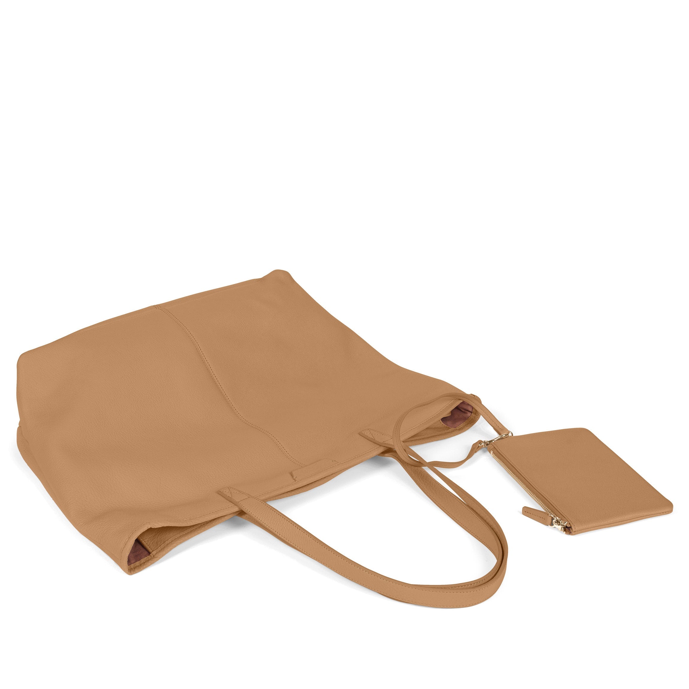 Large Zippered Downtown Tote Bag in Camel Color - Stylish & Spacious Work Bag for Women, Perfect for Office, Commute & Travel