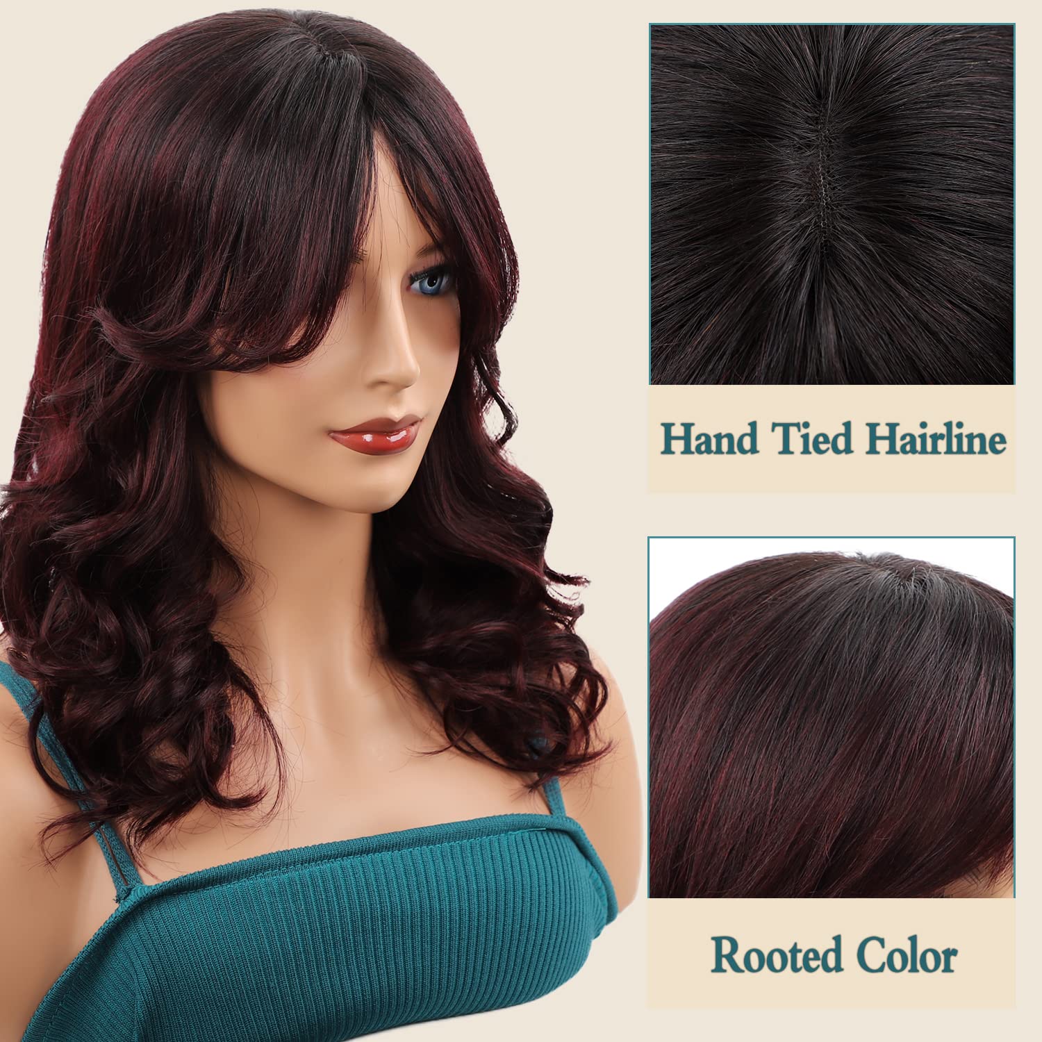 Missmizz Real Human Hair Wigs for Women - Long Layered Straight Burgundy Wig with Hand-Tied Natural Hairline | Perfect for Daily Wear, Cosplay & Special Occasions