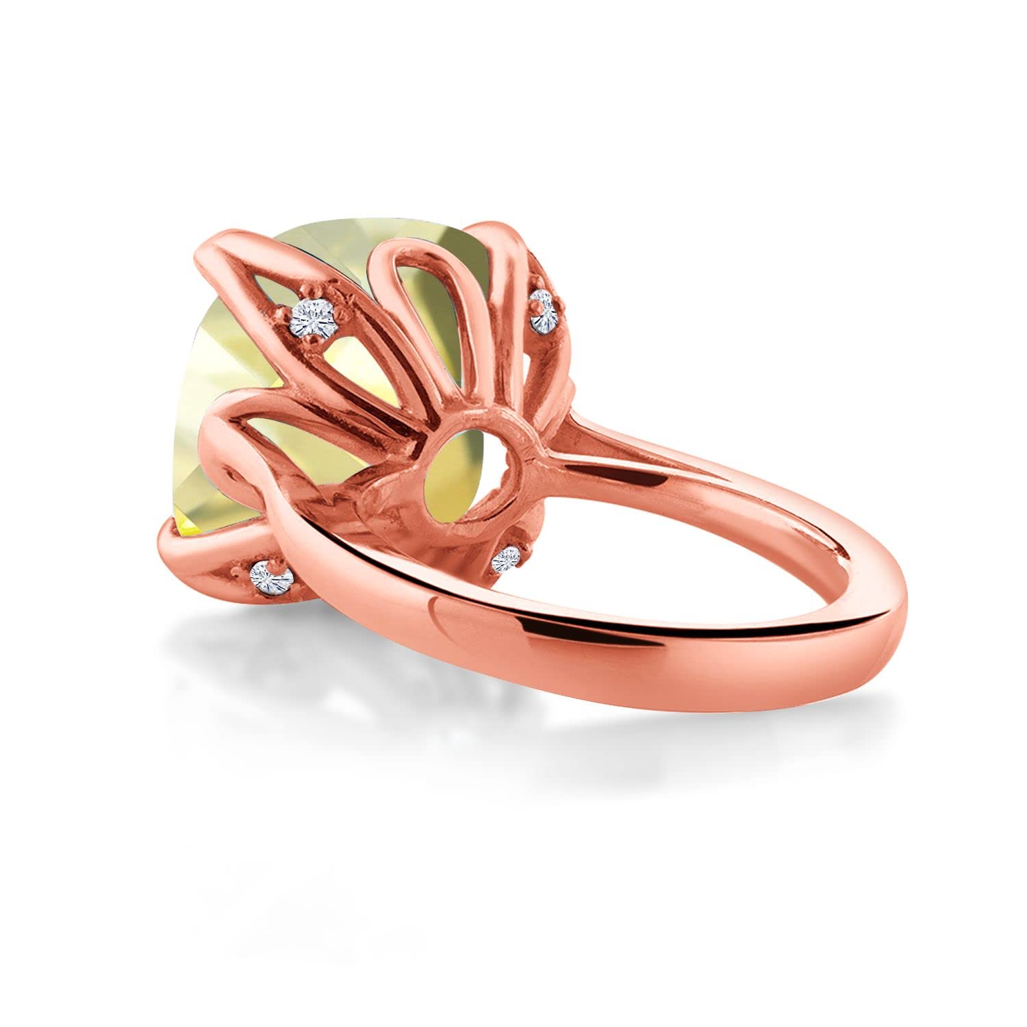 18K Rose Gold Plated Silver Lemon Quartz & White Moissanite Engagement Ring for Women - 9.10 Cttw, 14mm Cushion Checkerboard (Size 5-9) | Elegant Wedding, Anniversary & Proposal Jewelry Gift