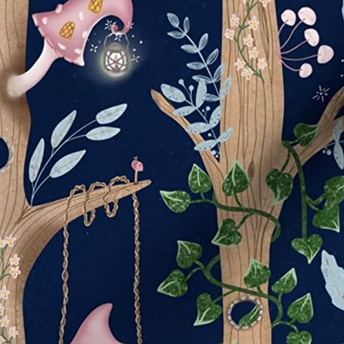 Fairy Forest Nature Woodland Printed Velvet Fabric - Spoonflower Upholstery & Apparel Material for Home Decor, DIY Crafts, and Fantasy-Themed Projects (Fat Quarter)