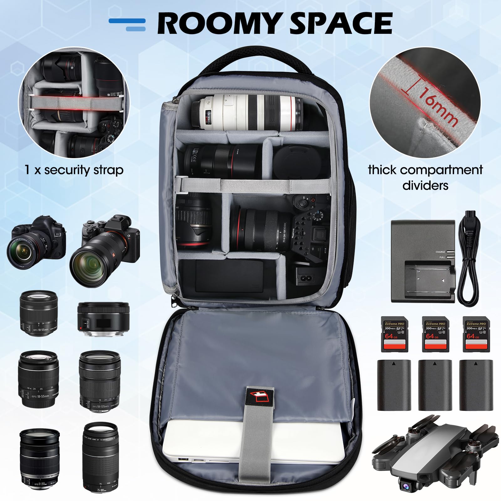 Lubardy Professional DSLR SLR Mirrorless Camera Backpack - 15.6 Inch Waterproof Anti-Theft Photography Bag with Rain Cover & Laptop Compartment - Large Capacity Camera Case for Men & Women (Black) - Perfect for Travel, Hiking & Outdoor Photography