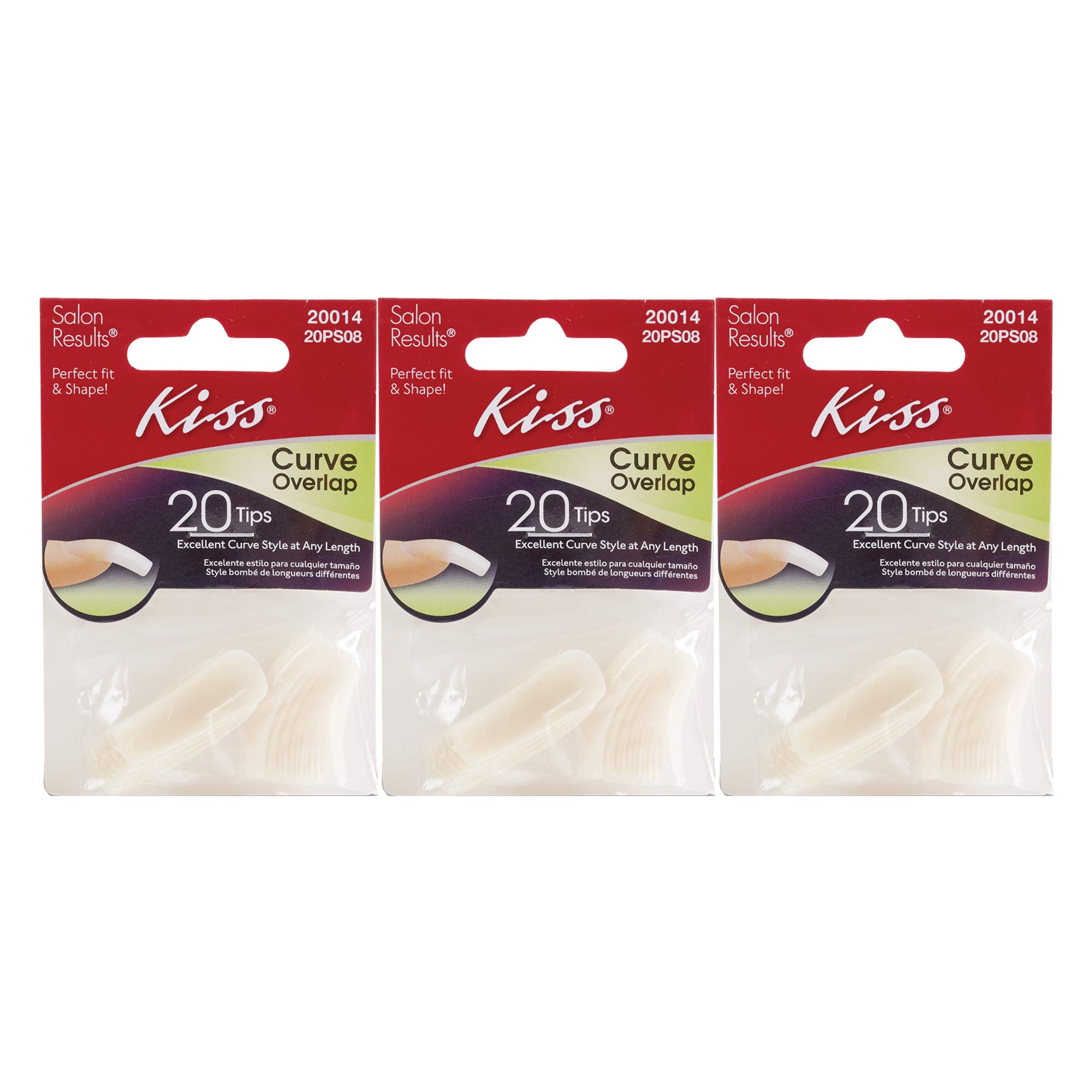 Kiss Acrylic Plain False Nails - 20 Count (3 Pack, Curve Overlap Design) for Natural Look & Easy Application | Perfect for Salon, Home Manicure, Parties & Special Occasions