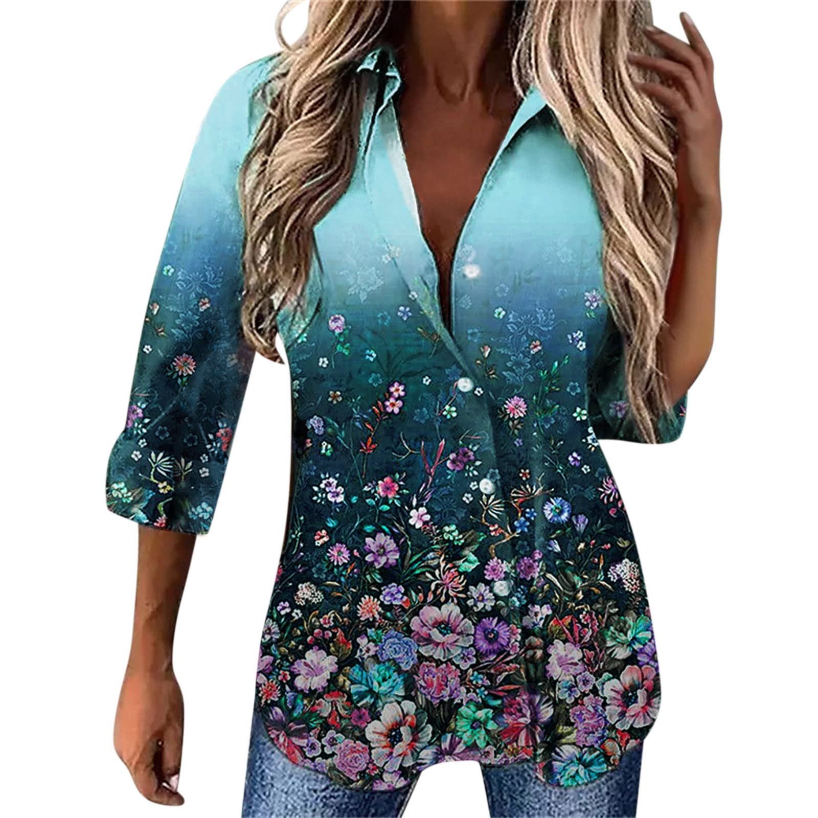 Plus Size Floral V-Neck Blouse for Women - Sexy Casual Loose Fit Summer Tops | Perfect for Beach Outings, Date Nights & Weekend Wear