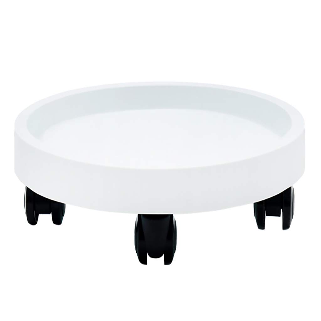 White 28cm Resin Plant Caddy with Wheels - Round Rolling Planter Stand, Mobile Plant Dolly for Indoor Garden, Home Decor, and Easy Plant Movement