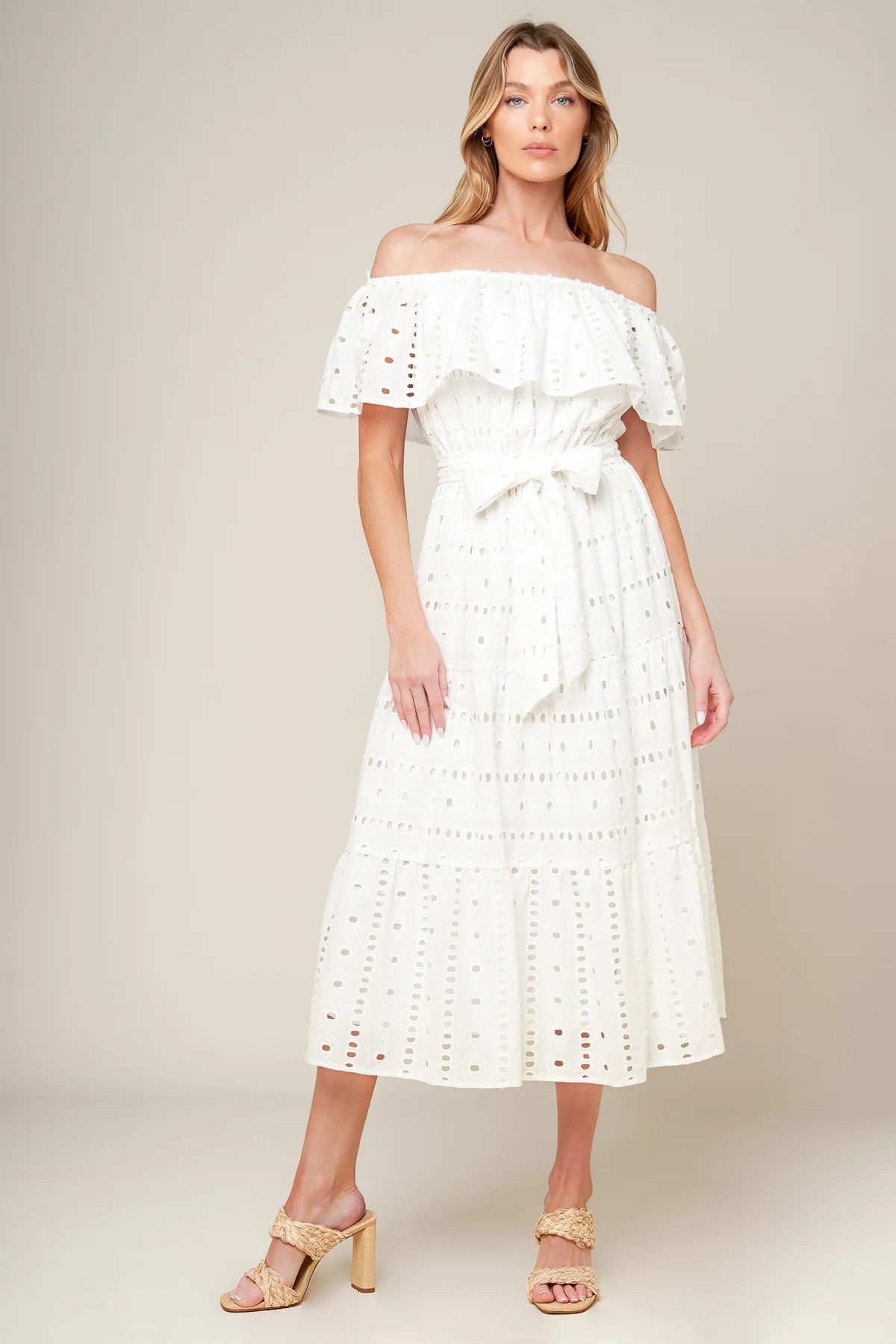 Breathable Eyelet Midi Dress for Women - Summer Floral Boho Dress with Short Sleeves - Perfect for Beach, Vacation & Casual Outings