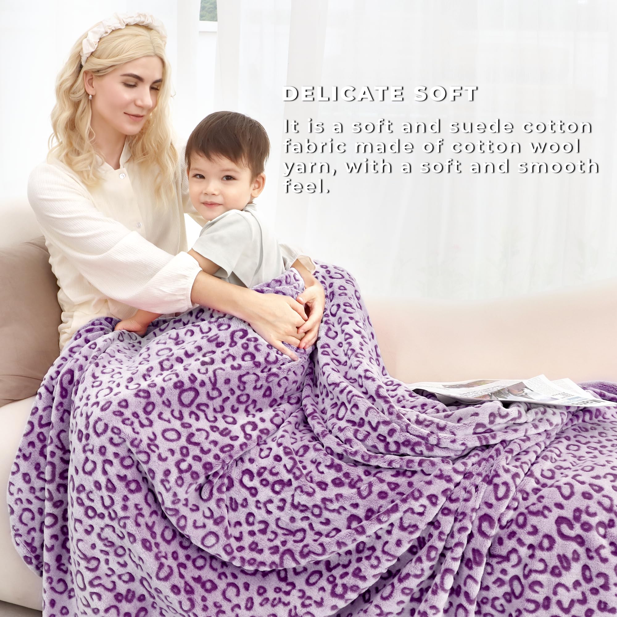 Cozy Purple Leopard Print Blanket - Ultra Soft Lightweight Throw for Bed, Couch & Sofa | Warm Flannel Fleece Blanket for Women, Girls, Bedroom Decor & Winter Nights