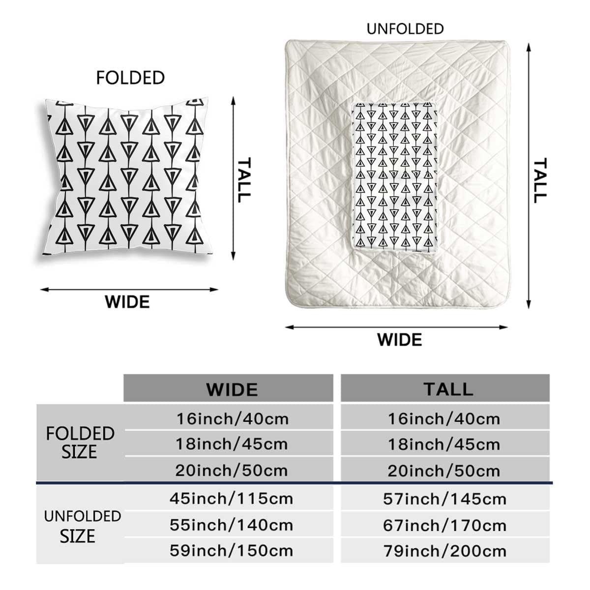 Premium Soft Travel Blanket Pillow - Black & White Nordic Style - 18
