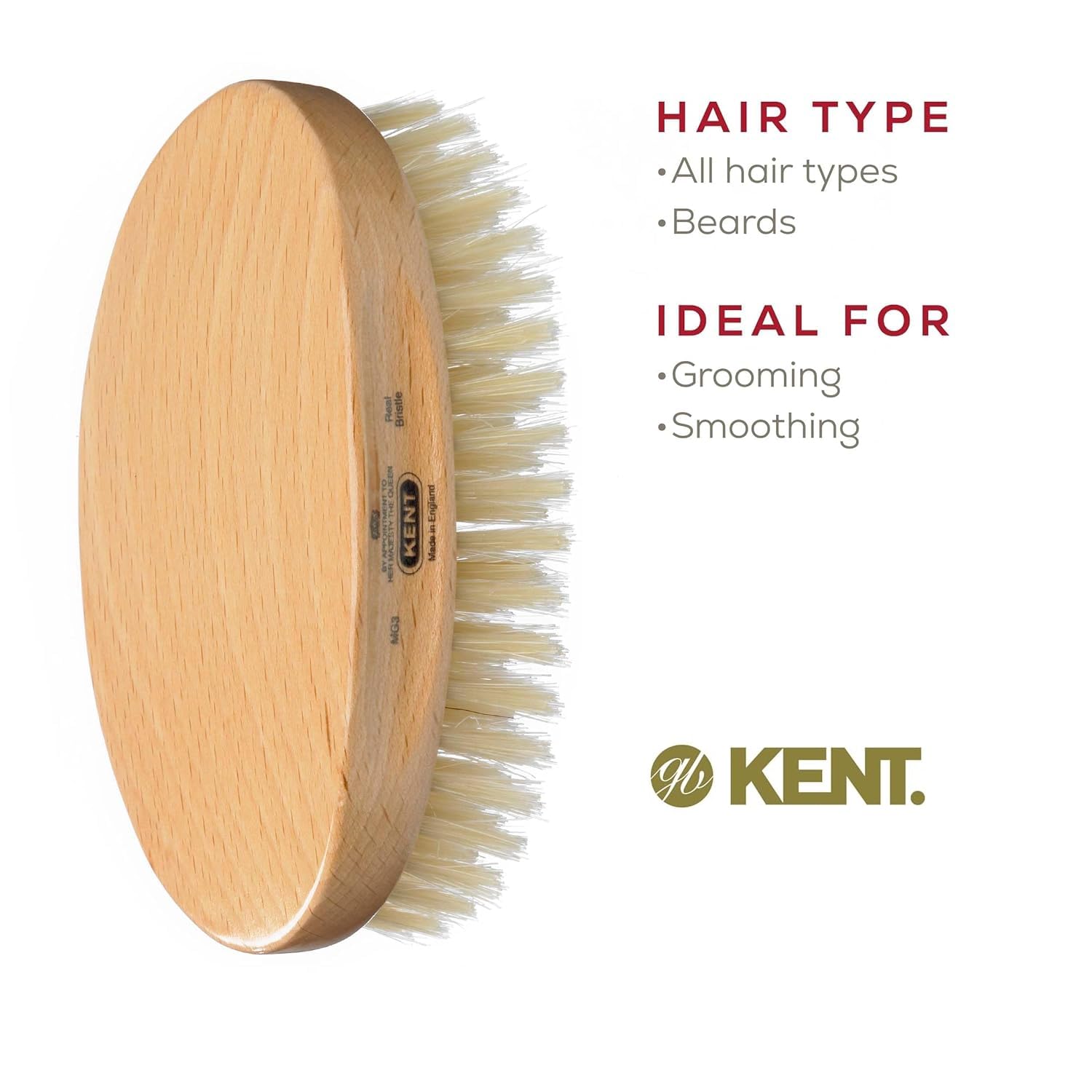 Kent MG3 Finest Men's Hair & Beard Brush – Natural White Boar Bristle for Grooming, Scalp Massage, 360 Waves & Styling | Perfect for Daily Hair Care, Beard Maintenance & Relaxing Scalp Treatment at Home