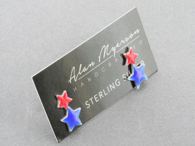 2-Piece Star Stud Earrings - Red & Blue Hand-Enameled Dangle Earrings for Women | Perfect for Parties, Date Nights & Everyday Wear