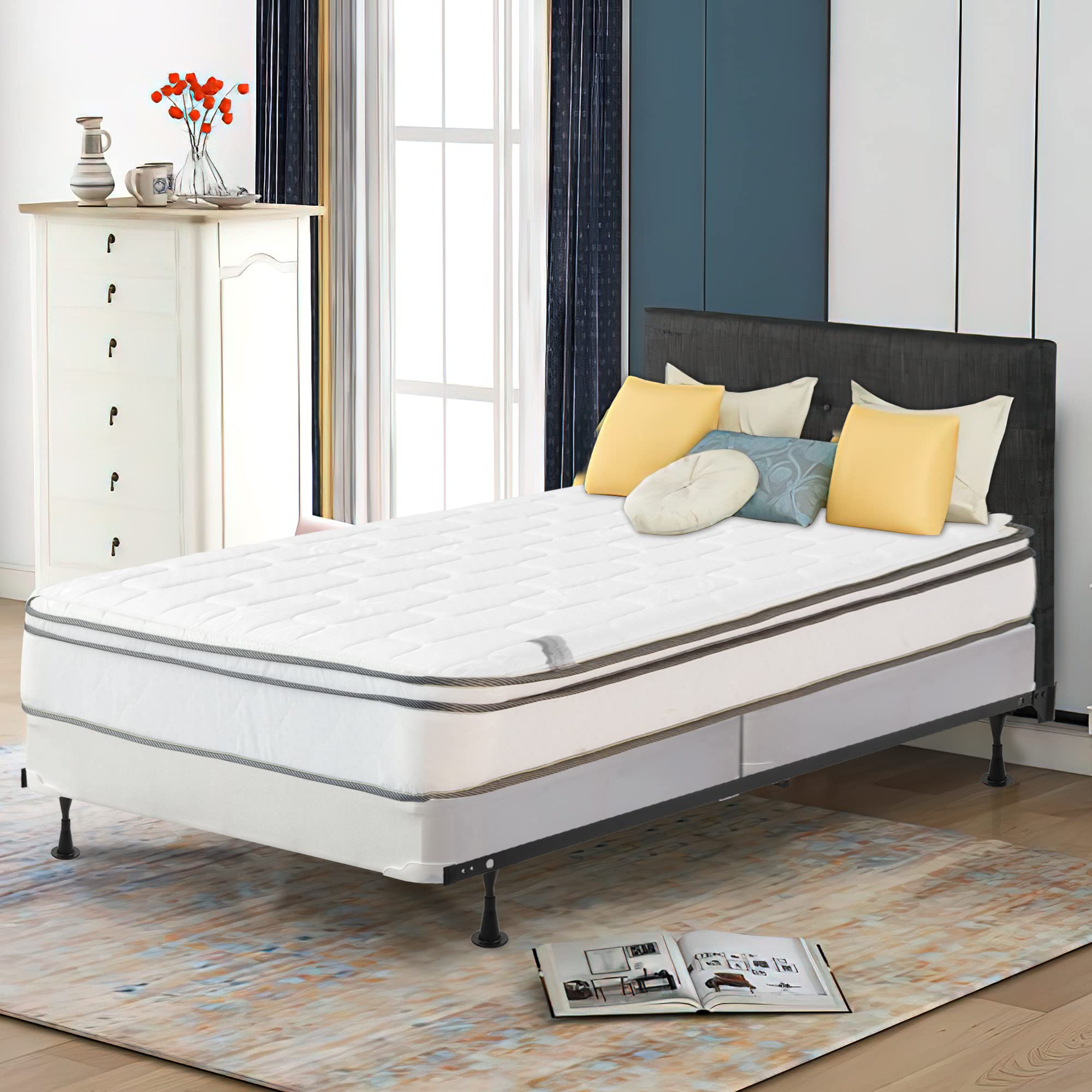 Premium Continental Sleep Medium Plush Eurotop Pillowtop Innerspring Mattress Set - Twin XL Size with 4
