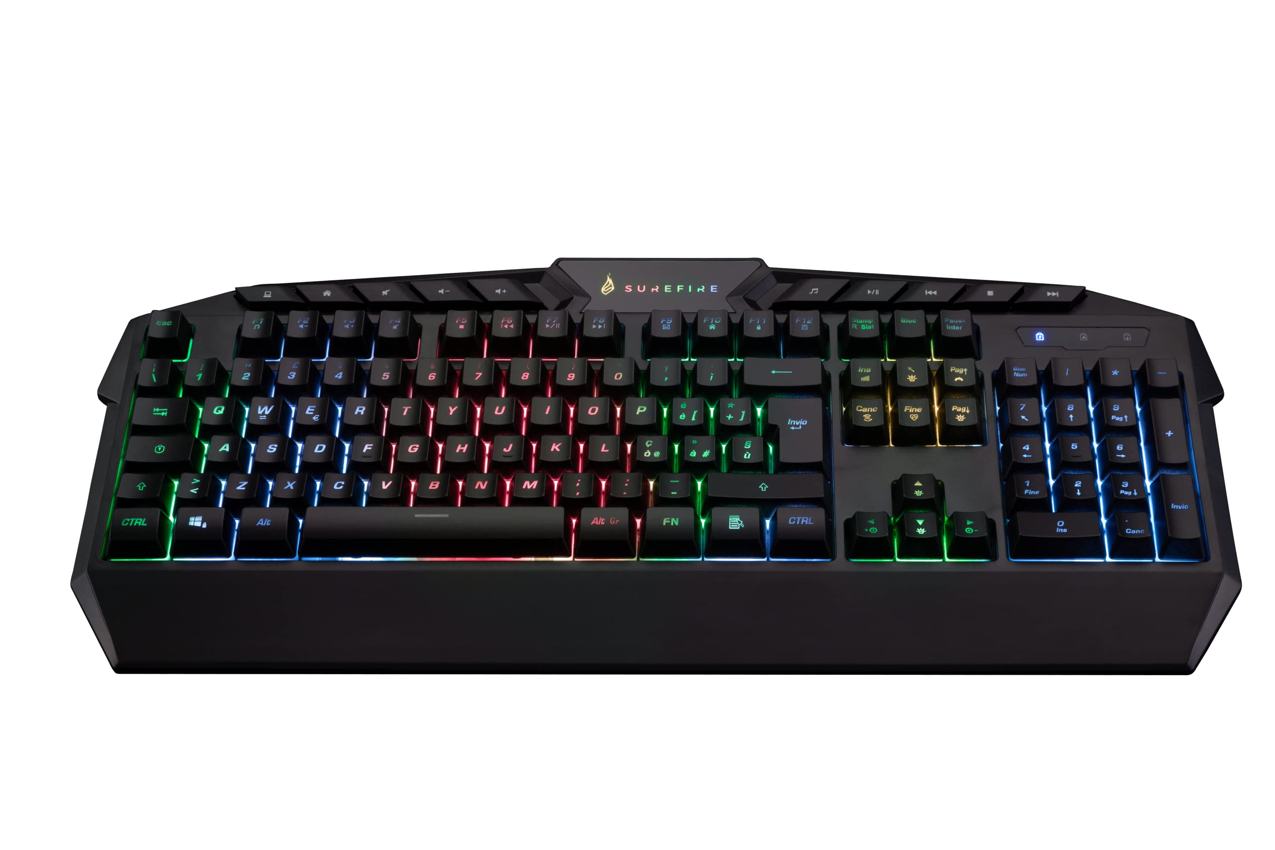 SureFire Kingpin Italian Gaming Keyboard - RGB Backlit Mechanical Keyboard with USB Cable, 25 Anti-Ghosting Keys, QWERTY Layout - Perfect for PC Gaming, Streaming & Office Work